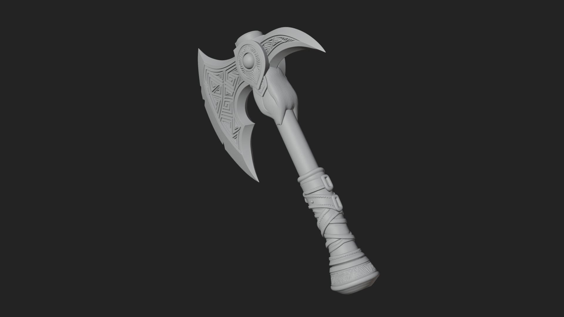 Carved Crescent Battle Axe Model Design 4 3D Print Model 3D Model