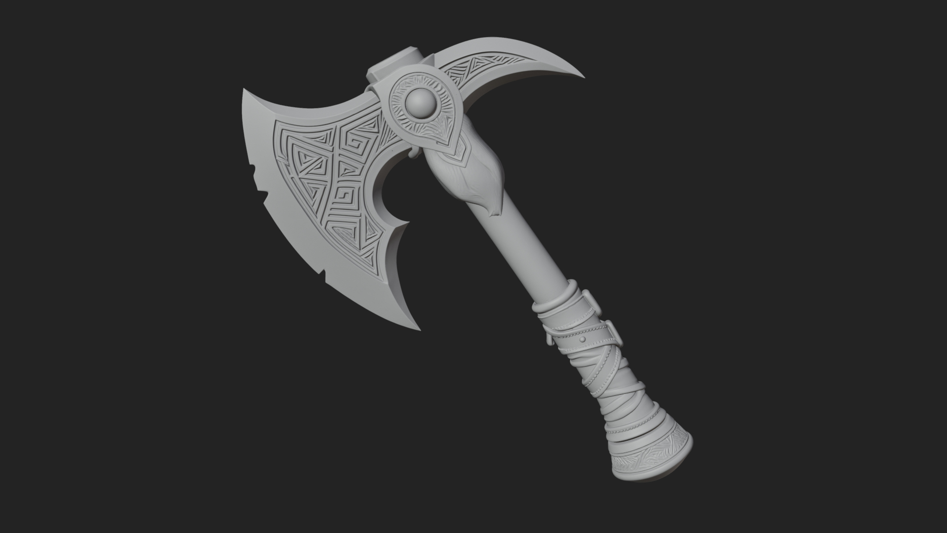 Carved Crescent Battle Axe Model Design 4 3D Print Model 3D Model
