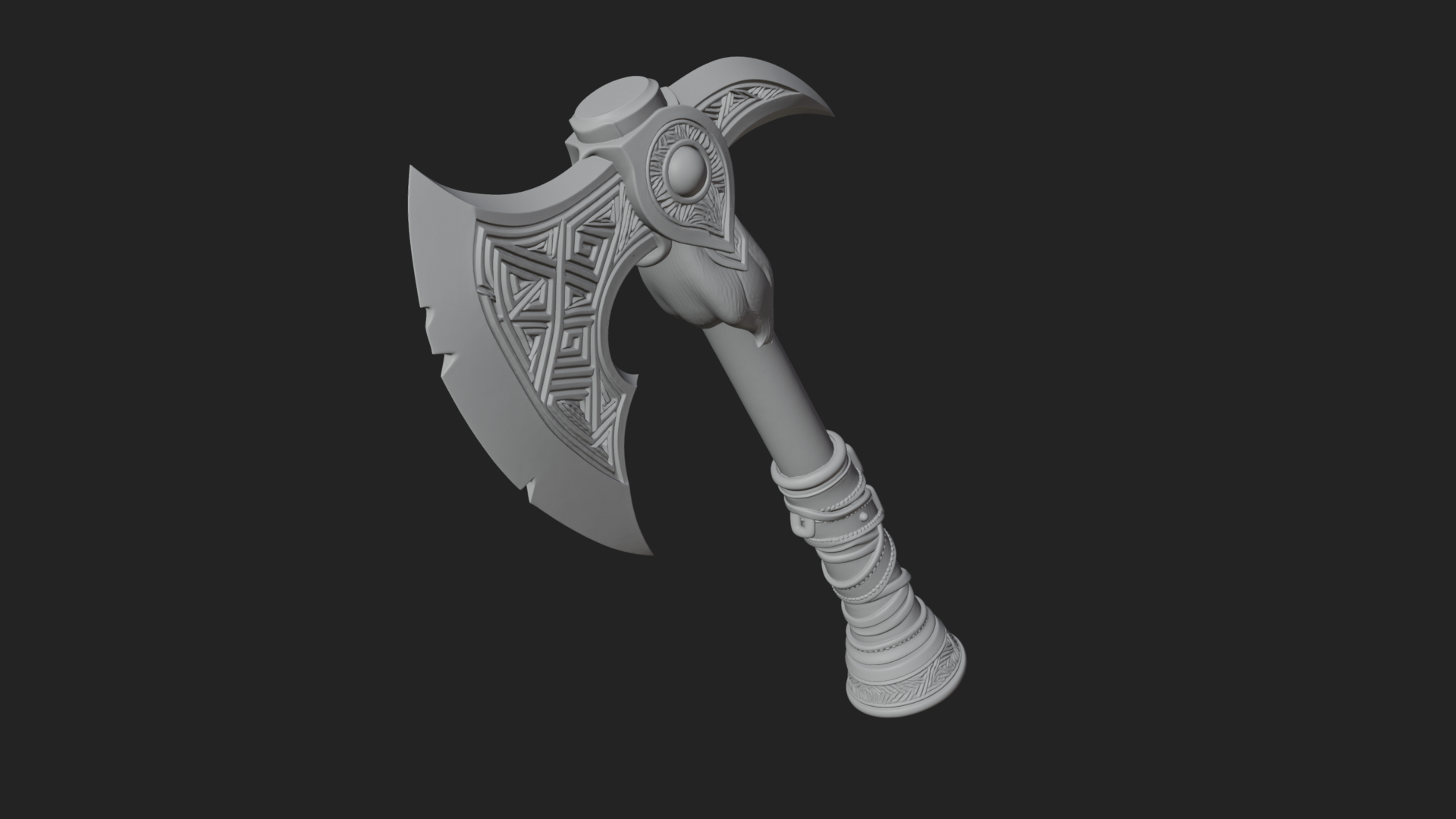 Carved Crescent Battle Axe Model Design 4 3D Print Model 3D Model
