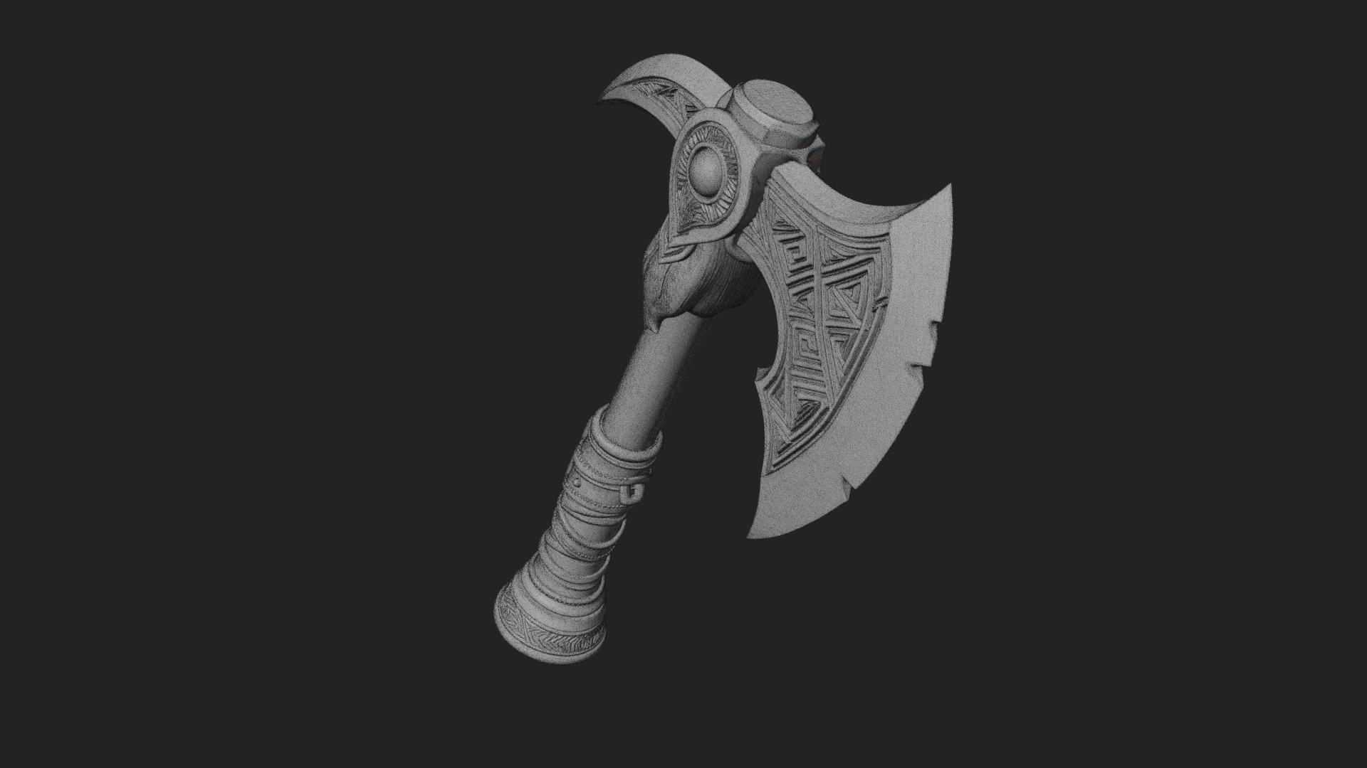 Carved Crescent Battle Axe Model Design 4 3D Print Model 3D Model