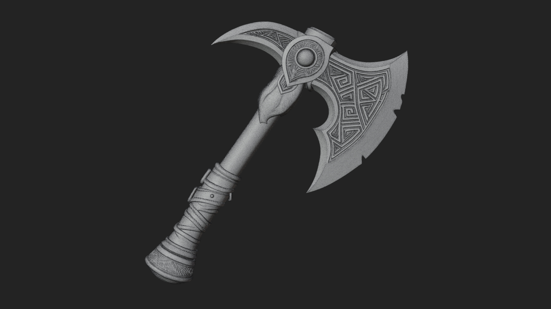 Carved Crescent Battle Axe Model Design 4 3D Print Model 3D Model