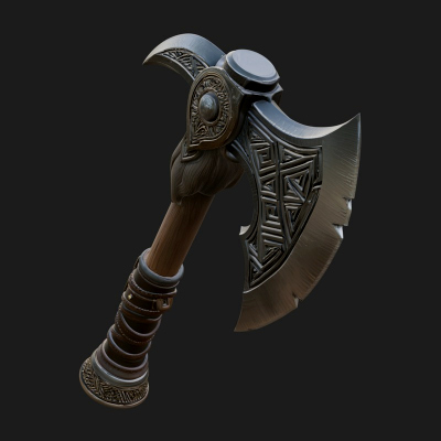 Carved Crescent Battle Axe Model Design 4 3D Print Model