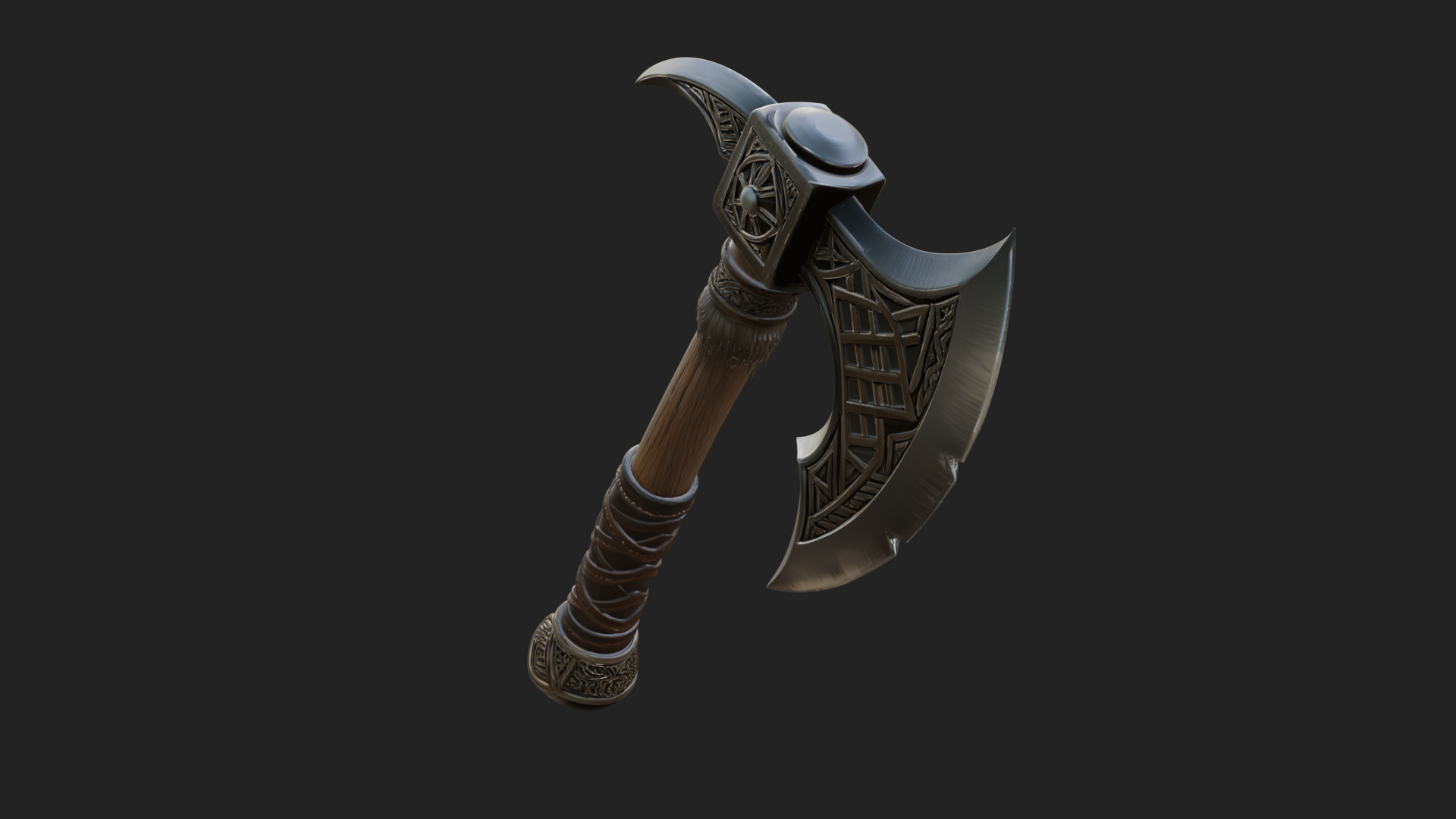 Carved Crescent Battle Axe Model Design 5 3D Print Model 3D Model