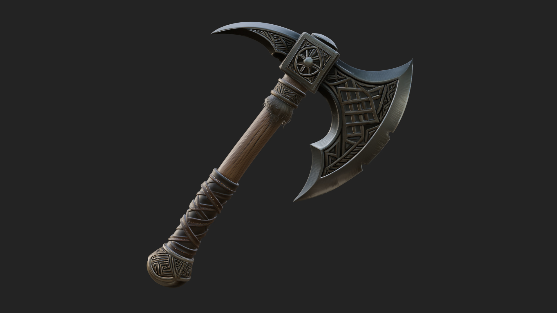 Carved Crescent Battle Axe Model Design 5 3D Print Model 3D Model