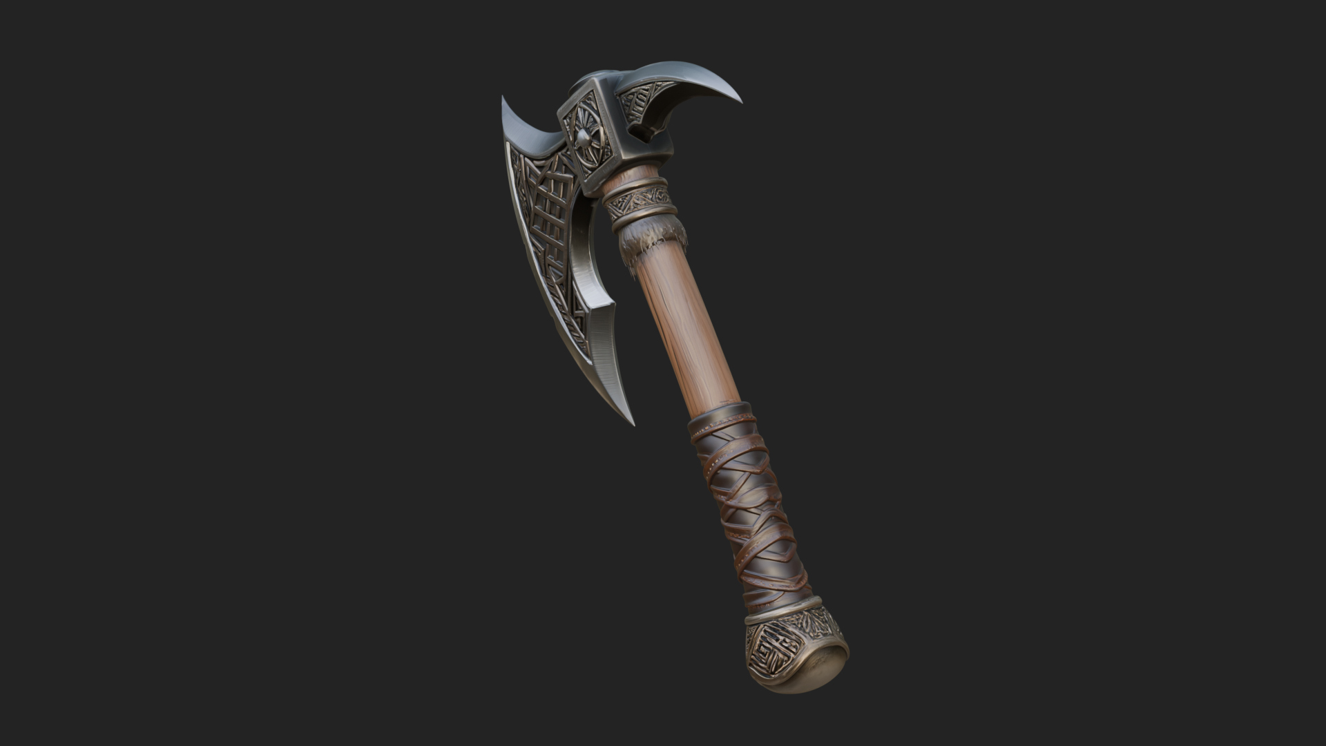 Carved Crescent Battle Axe Model Design 5 3D Print Model 3D Model