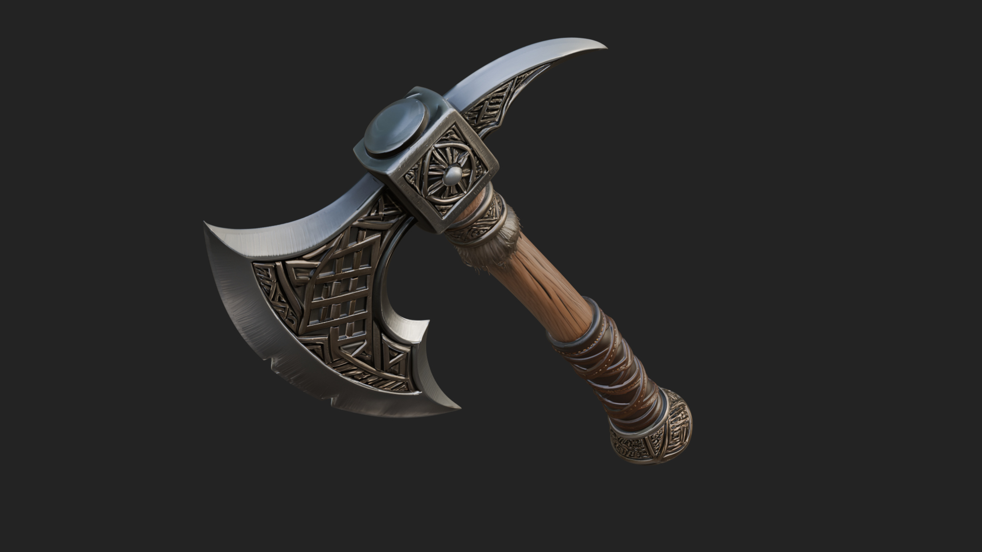 Carved Crescent Battle Axe Model Design 5 3D Print Model 3D Model