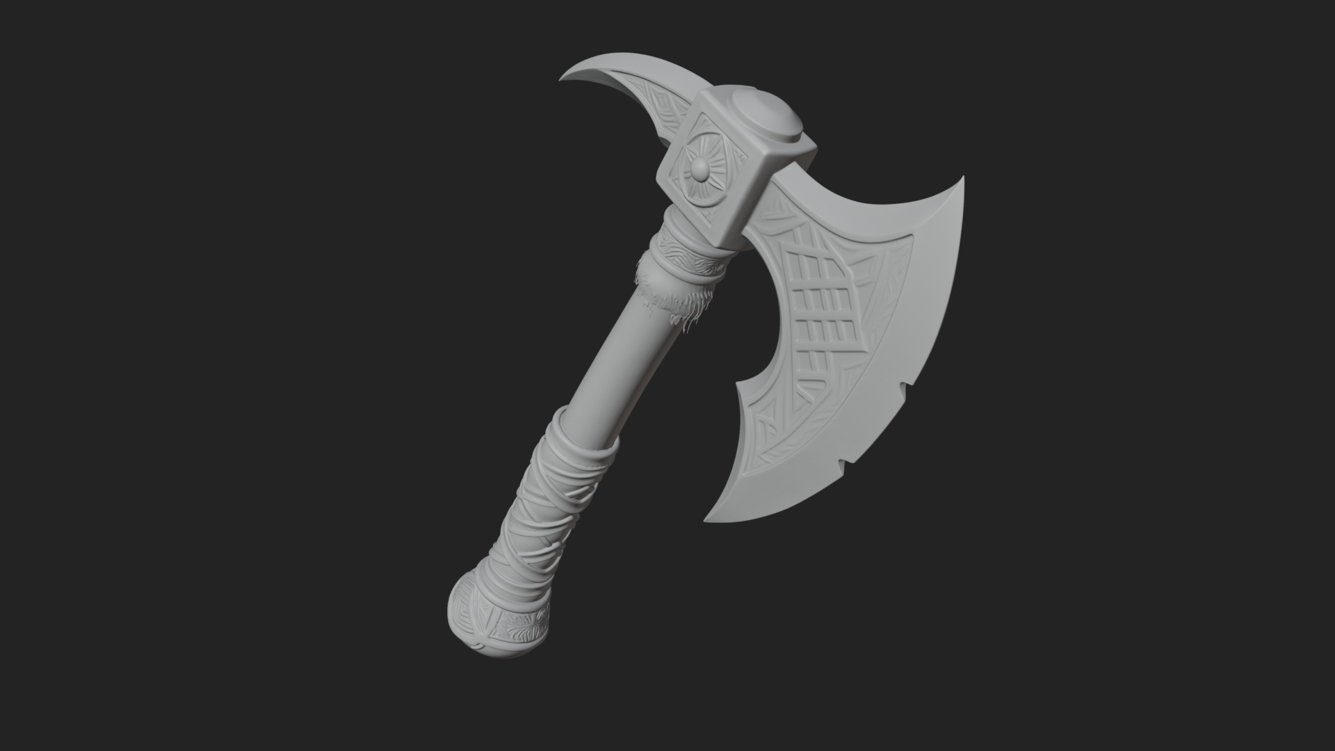 Carved Crescent Battle Axe Model Design 5 3D Print Model 3D Model
