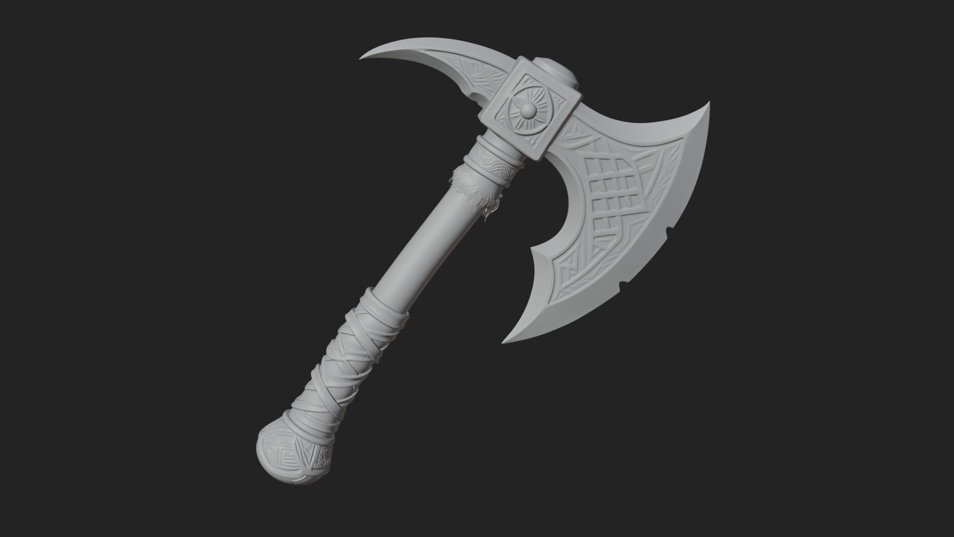Carved Crescent Battle Axe Model Design 5 3D Print Model 3D Model