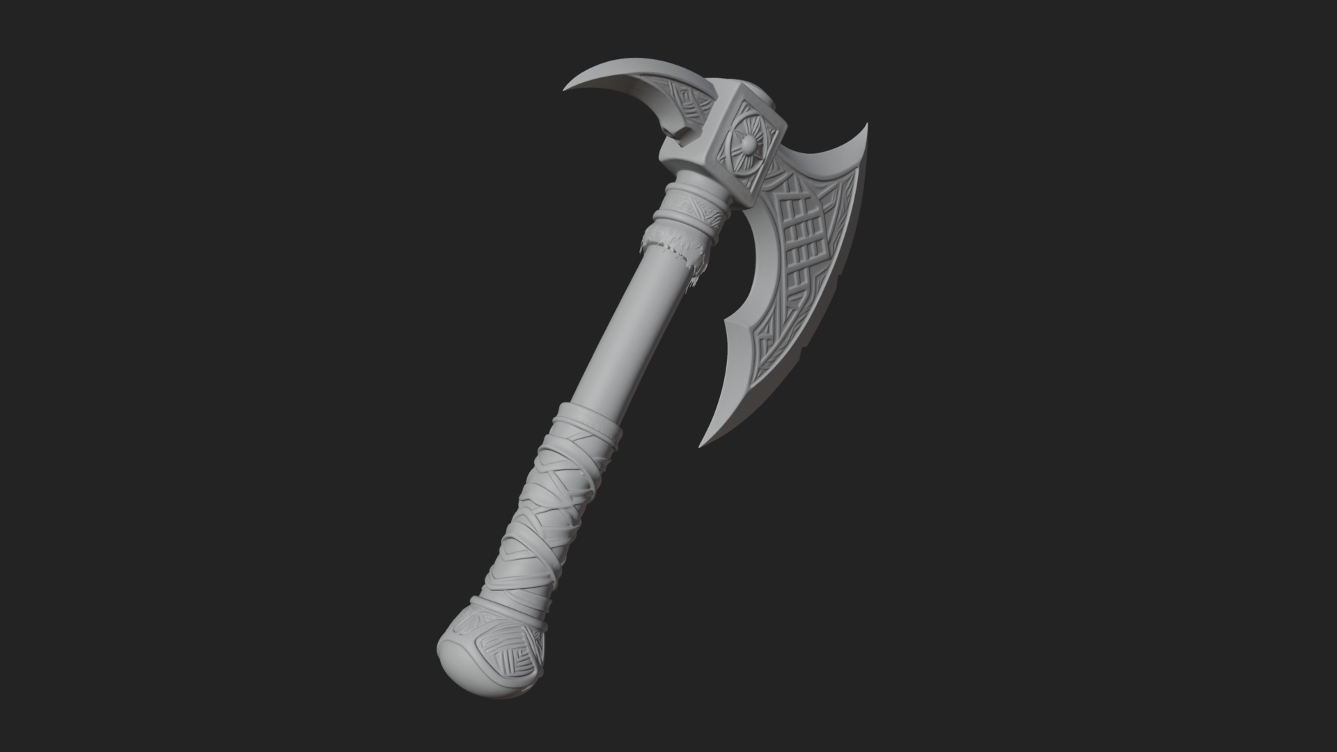 Carved Crescent Battle Axe Model Design 5 3D Print Model 3D Model