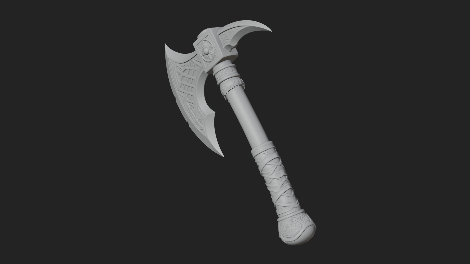 Carved Crescent Battle Axe Model Design 5 3D Print Model 3D Model