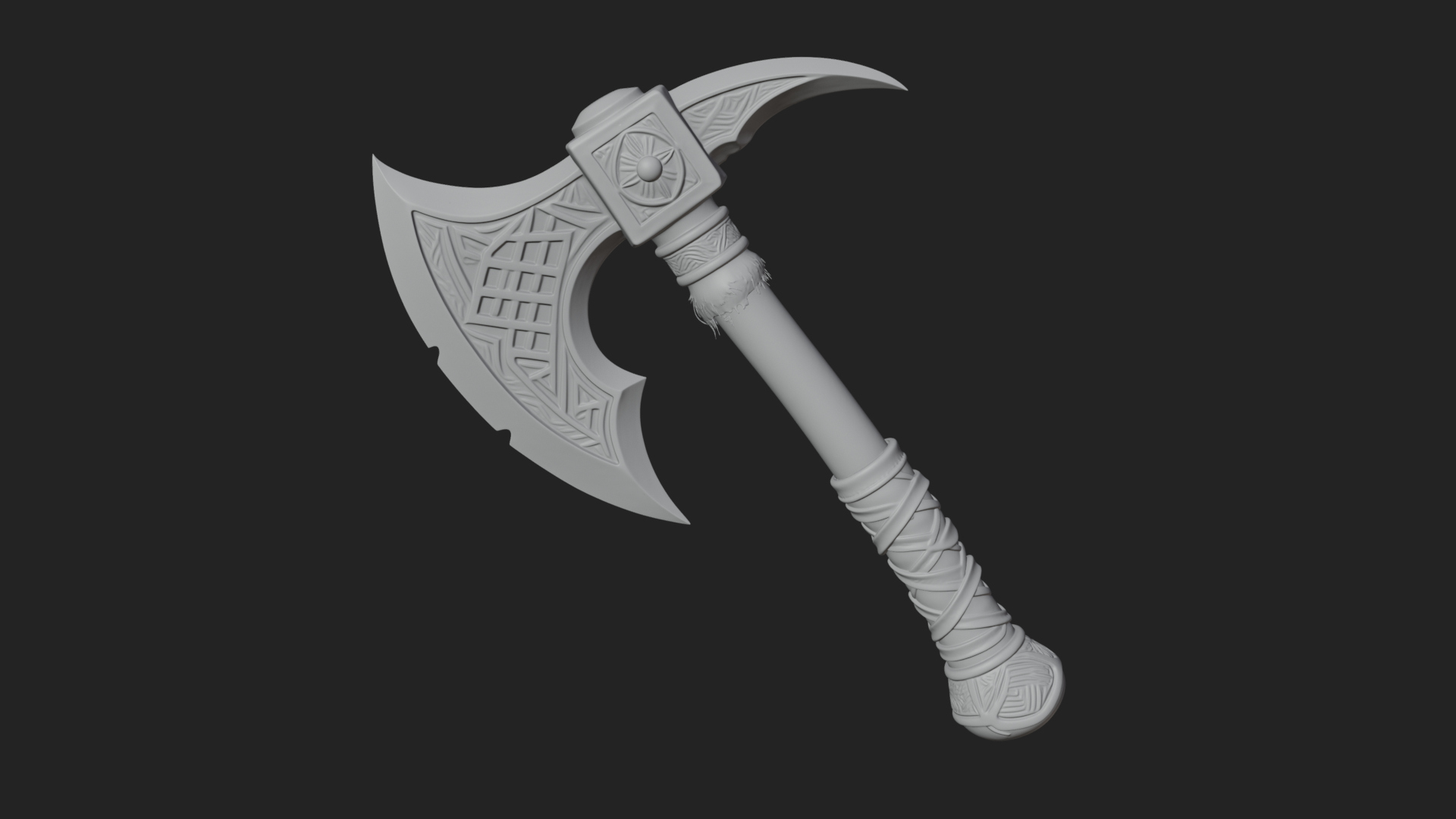 Carved Crescent Battle Axe Model Design 5 3D Print Model 3D Model