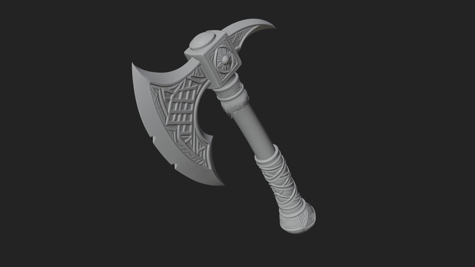 Carved Crescent Battle Axe Model Design 5 3D Print Model 3D Model