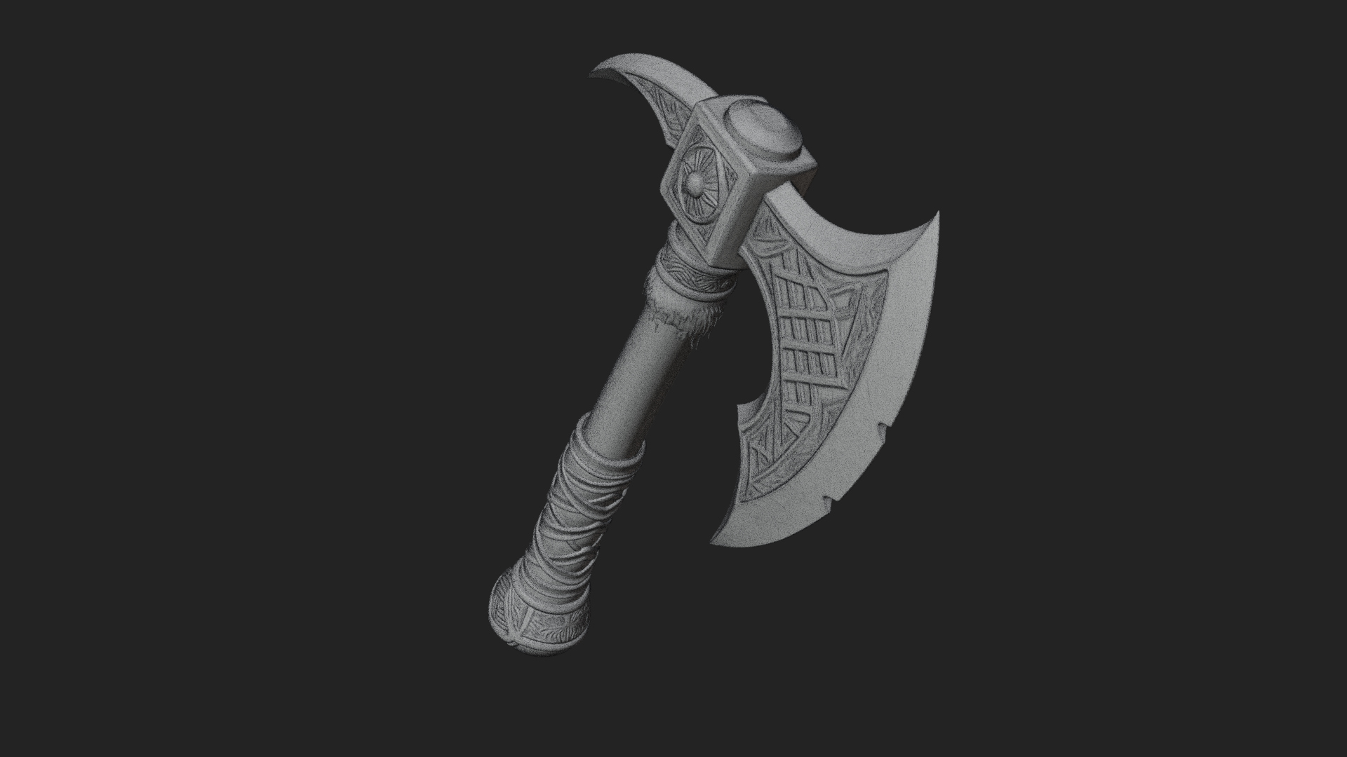 Carved Crescent Battle Axe Model Design 5 3D Print Model 3D Model