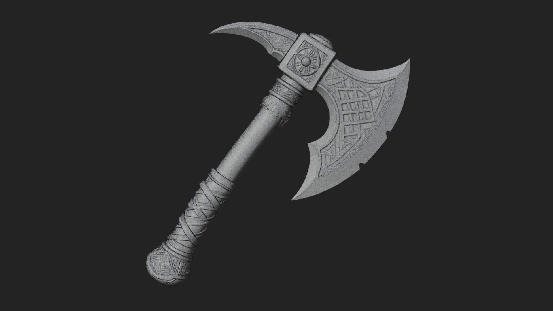 Carved Crescent Battle Axe Model Design 5 3D Print Model 3D Model