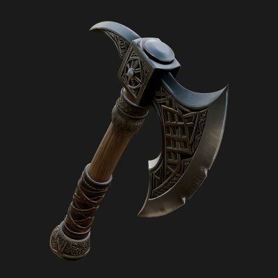 Carved Crescent Battle Axe Model Design 5 3D Print Model