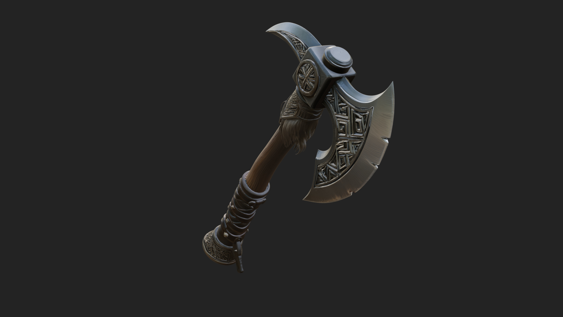 Carved Crescent Battle Axe Model Design 6 3D Print Model 3D Model