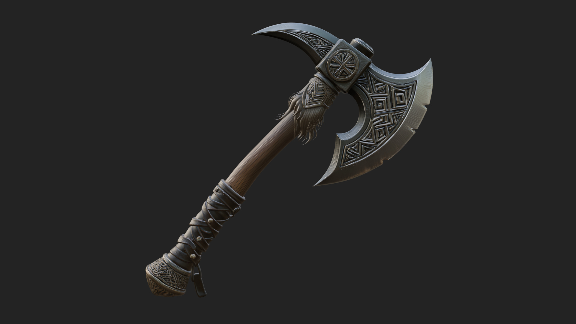 Carved Crescent Battle Axe Model Design 6 3D Print Model 3D Model