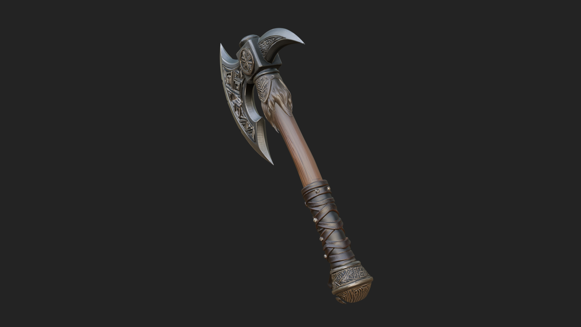 Carved Crescent Battle Axe Model Design 6 3D Print Model 3D Model