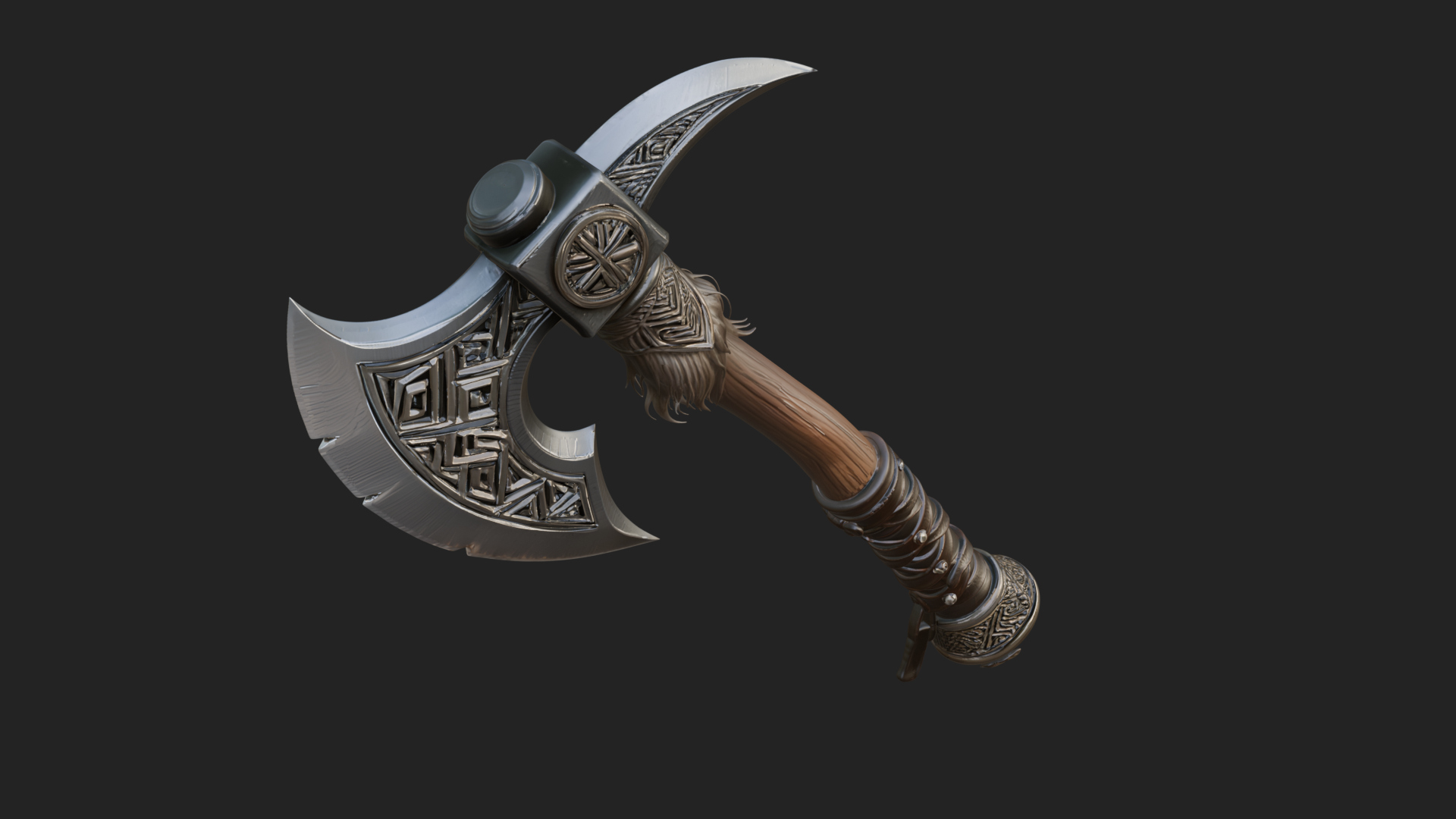 Carved Crescent Battle Axe Model Design 6 3D Print Model 3D Model