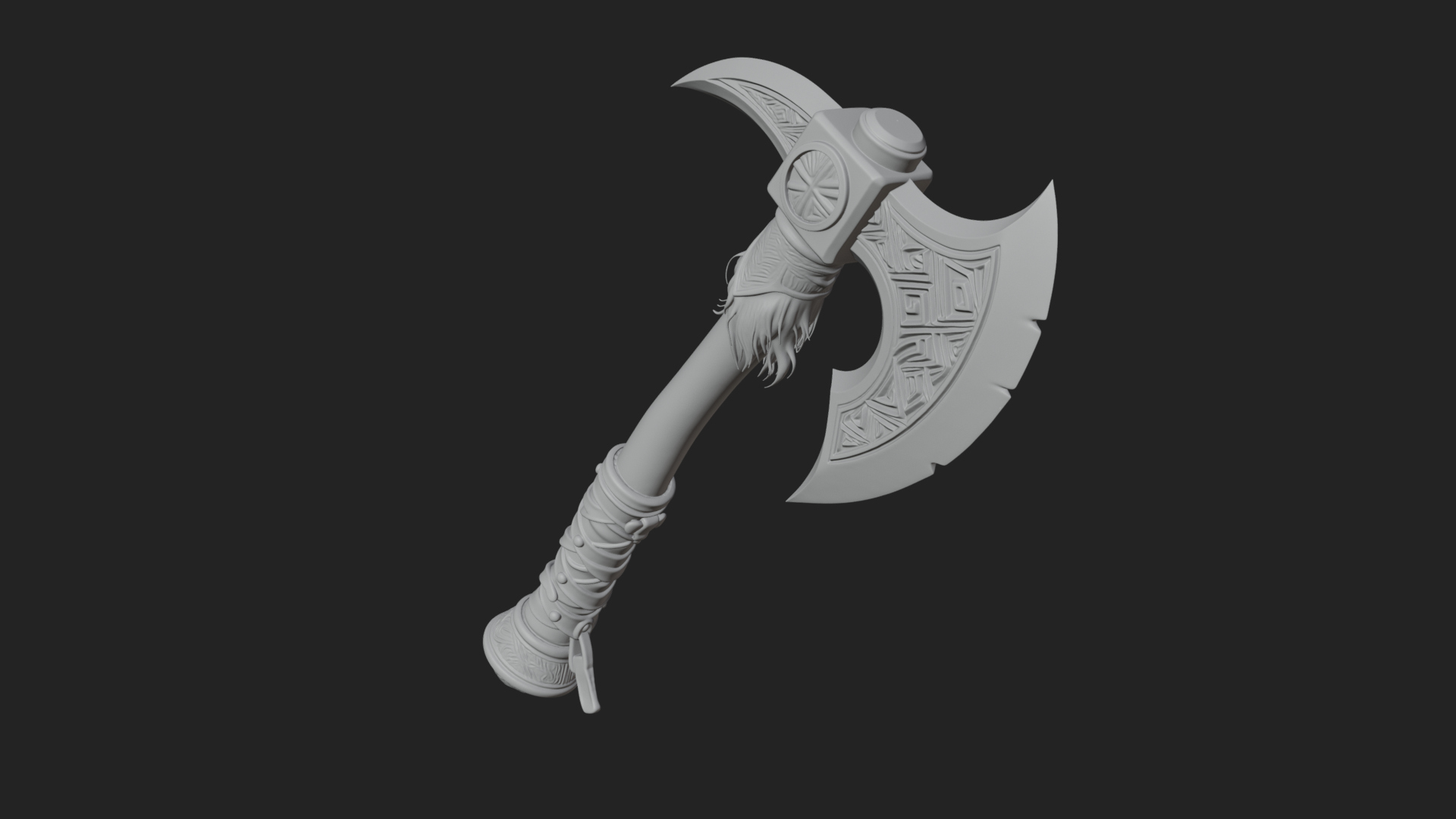 Carved Crescent Battle Axe Model Design 6 3D Print Model 3D Model