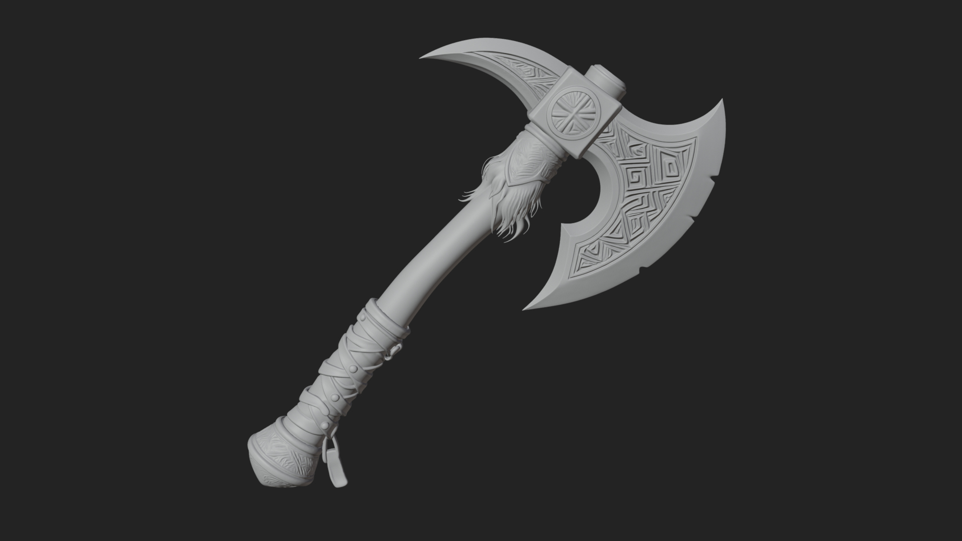 Carved Crescent Battle Axe Model Design 6 3D Print Model 3D Model