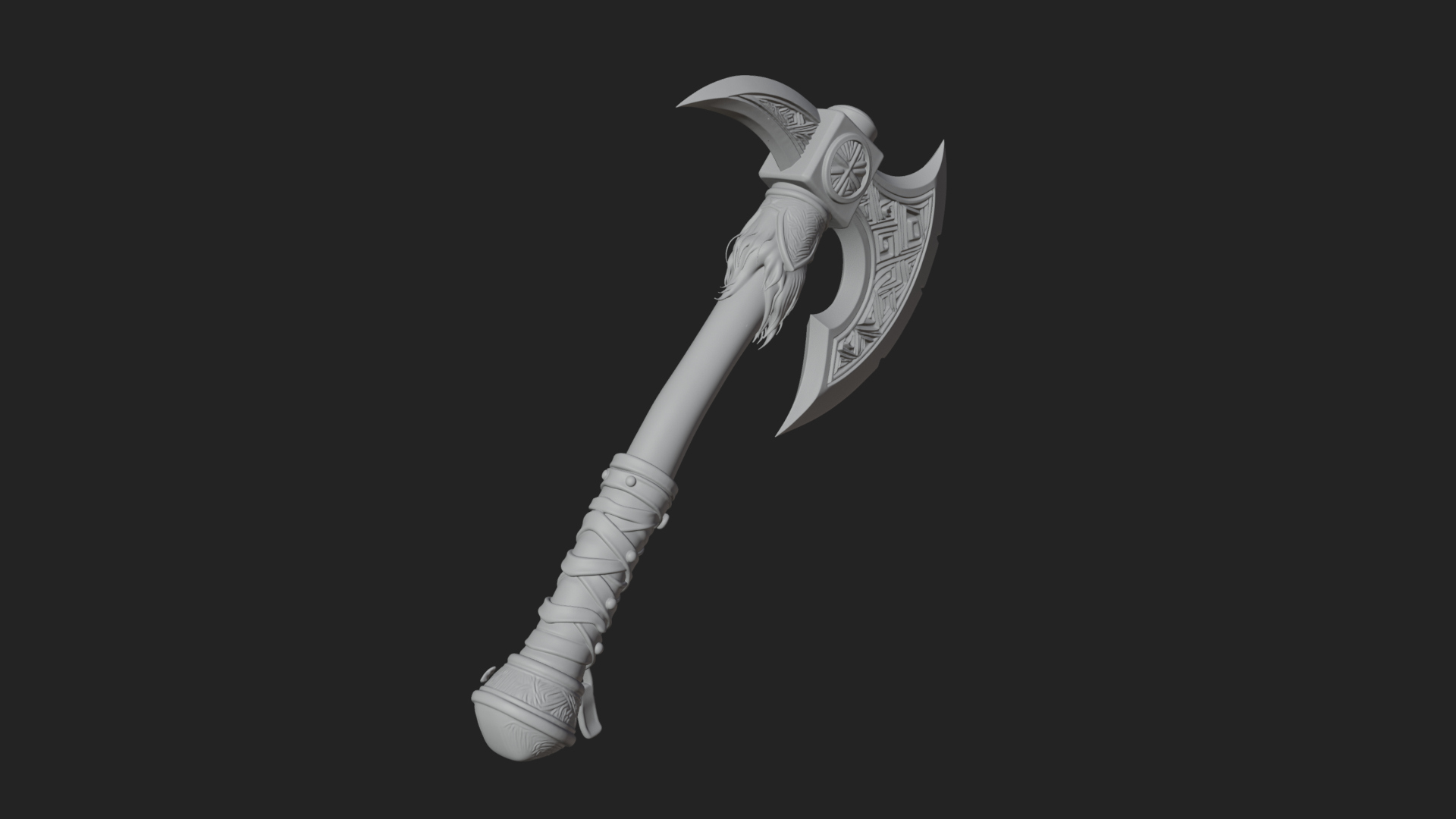 Carved Crescent Battle Axe Model Design 6 3D Print Model 3D Model