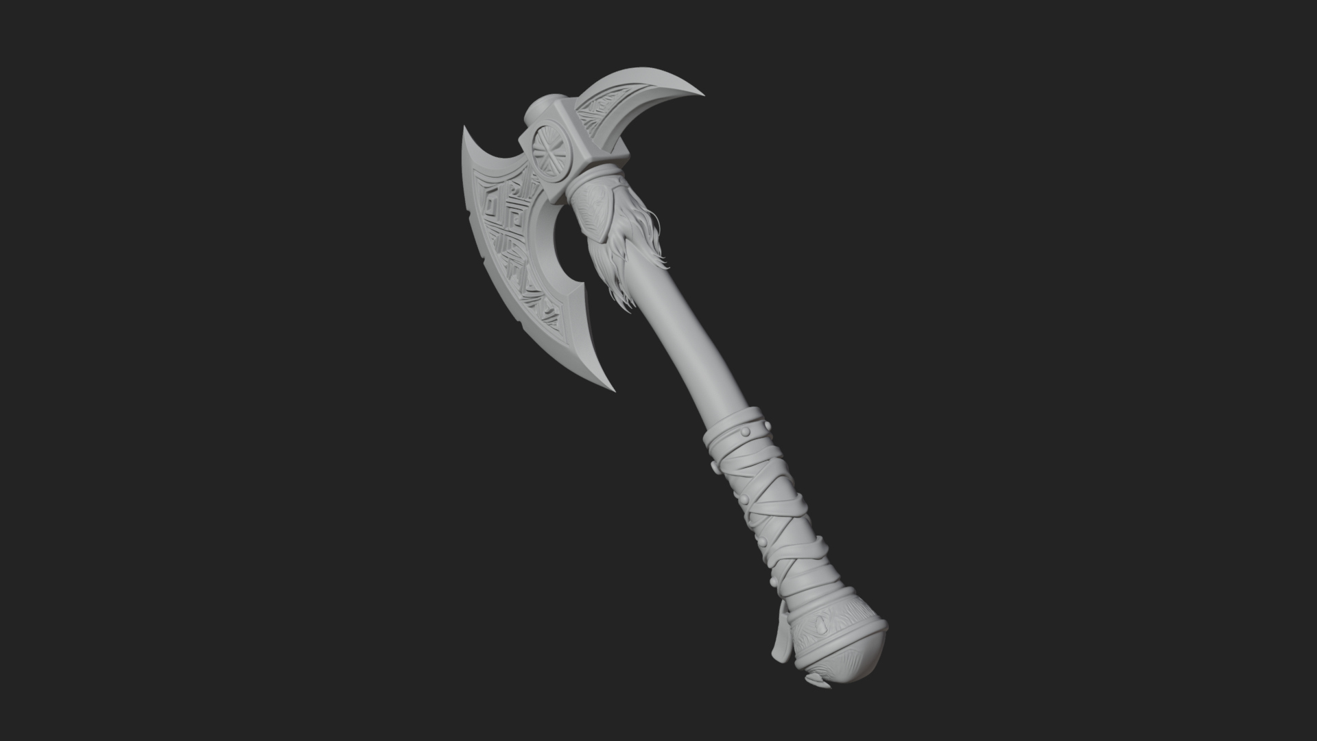 Carved Crescent Battle Axe Model Design 6 3D Print Model 3D Model