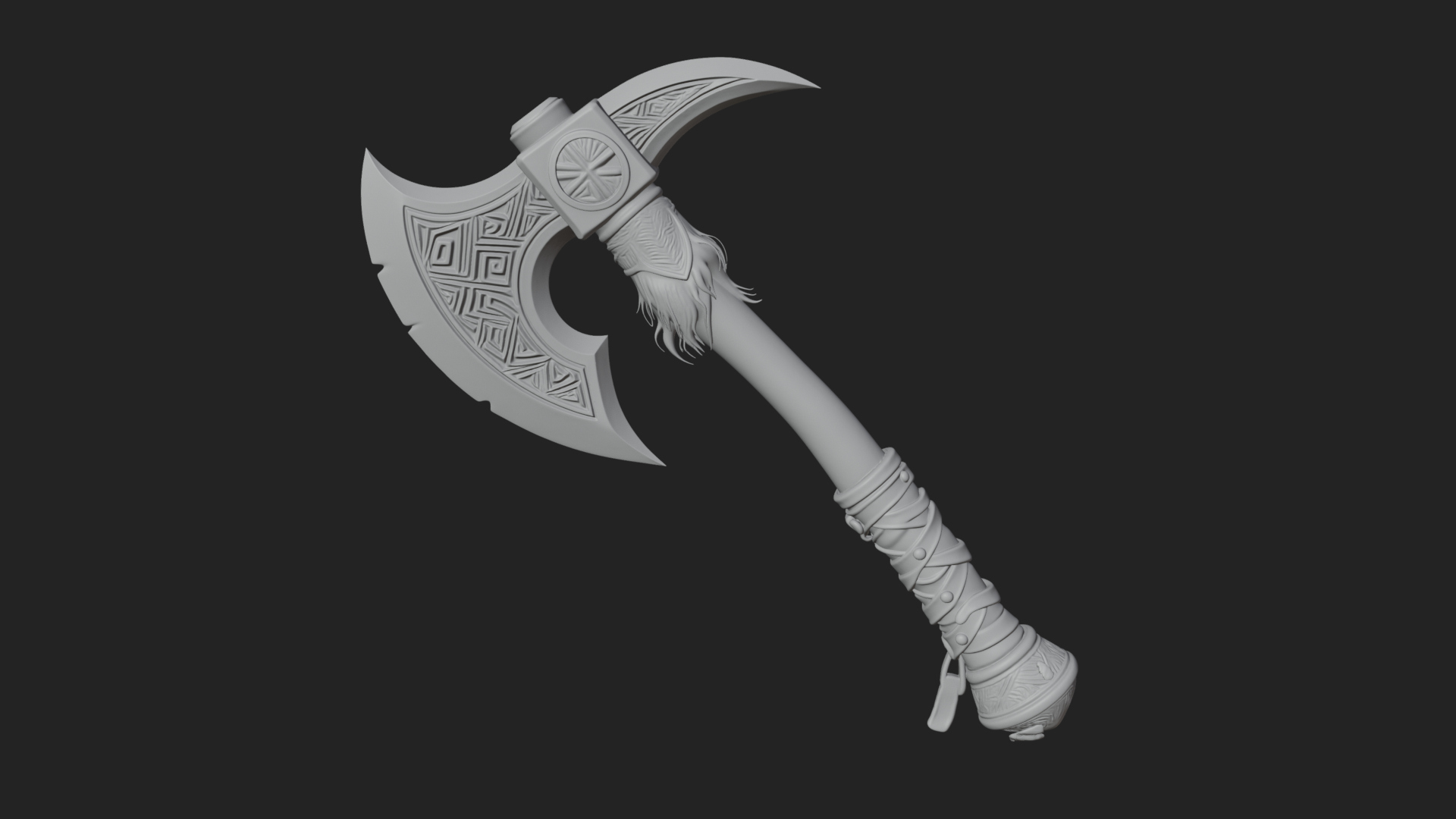 Carved Crescent Battle Axe Model Design 6 3D Print Model 3D Model