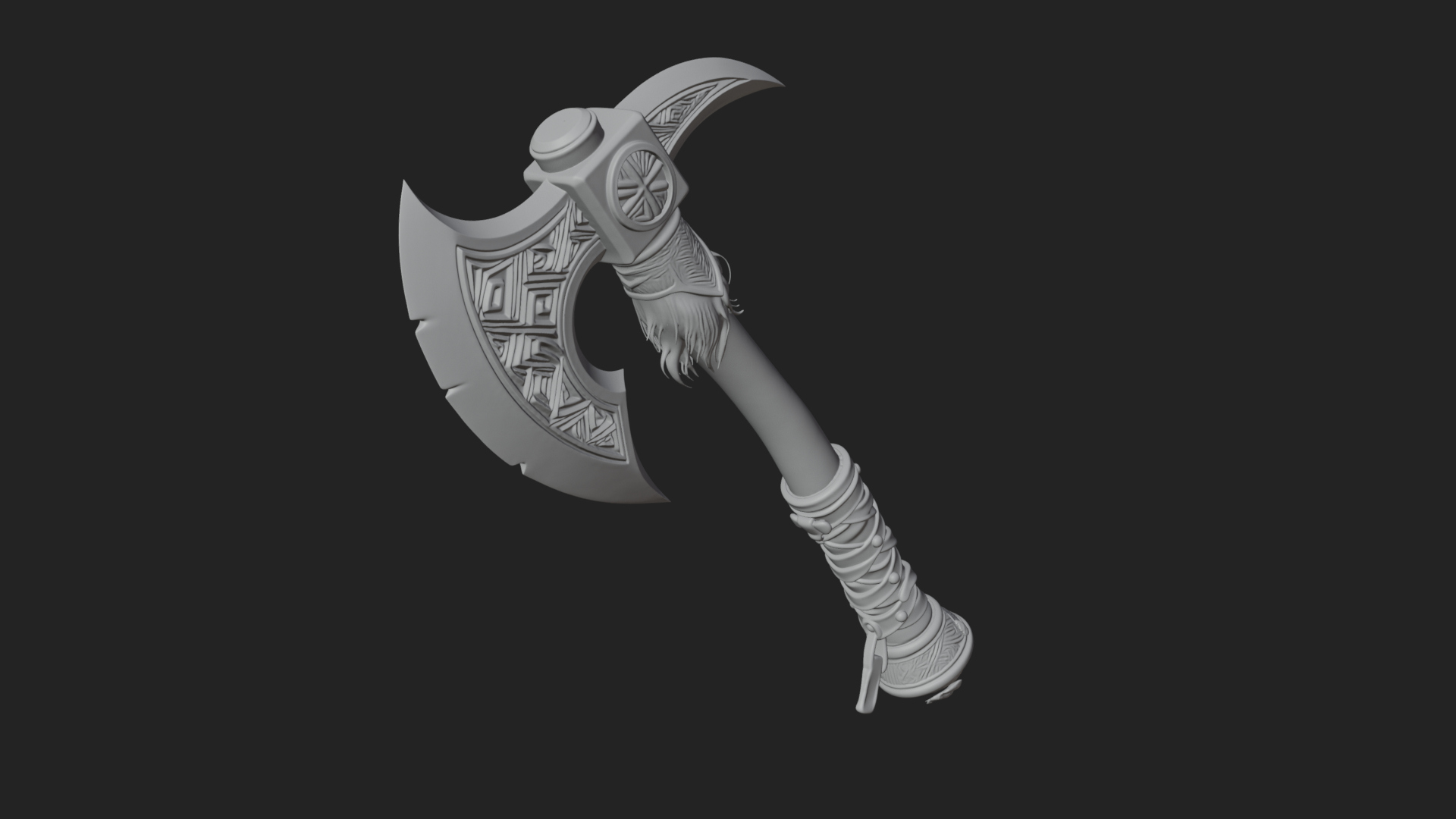 Carved Crescent Battle Axe Model Design 6 3D Print Model 3D Model