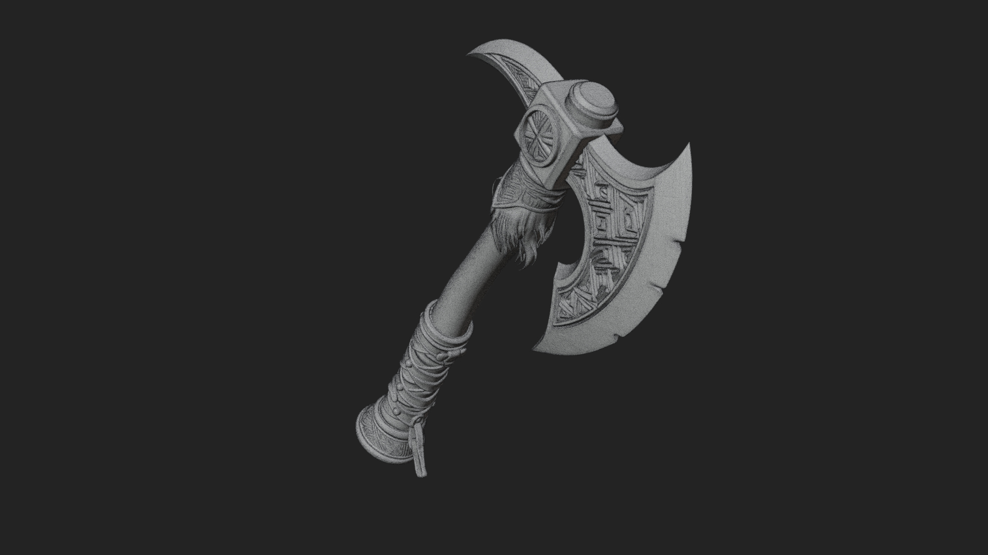 Carved Crescent Battle Axe Model Design 6 3D Print Model 3D Model