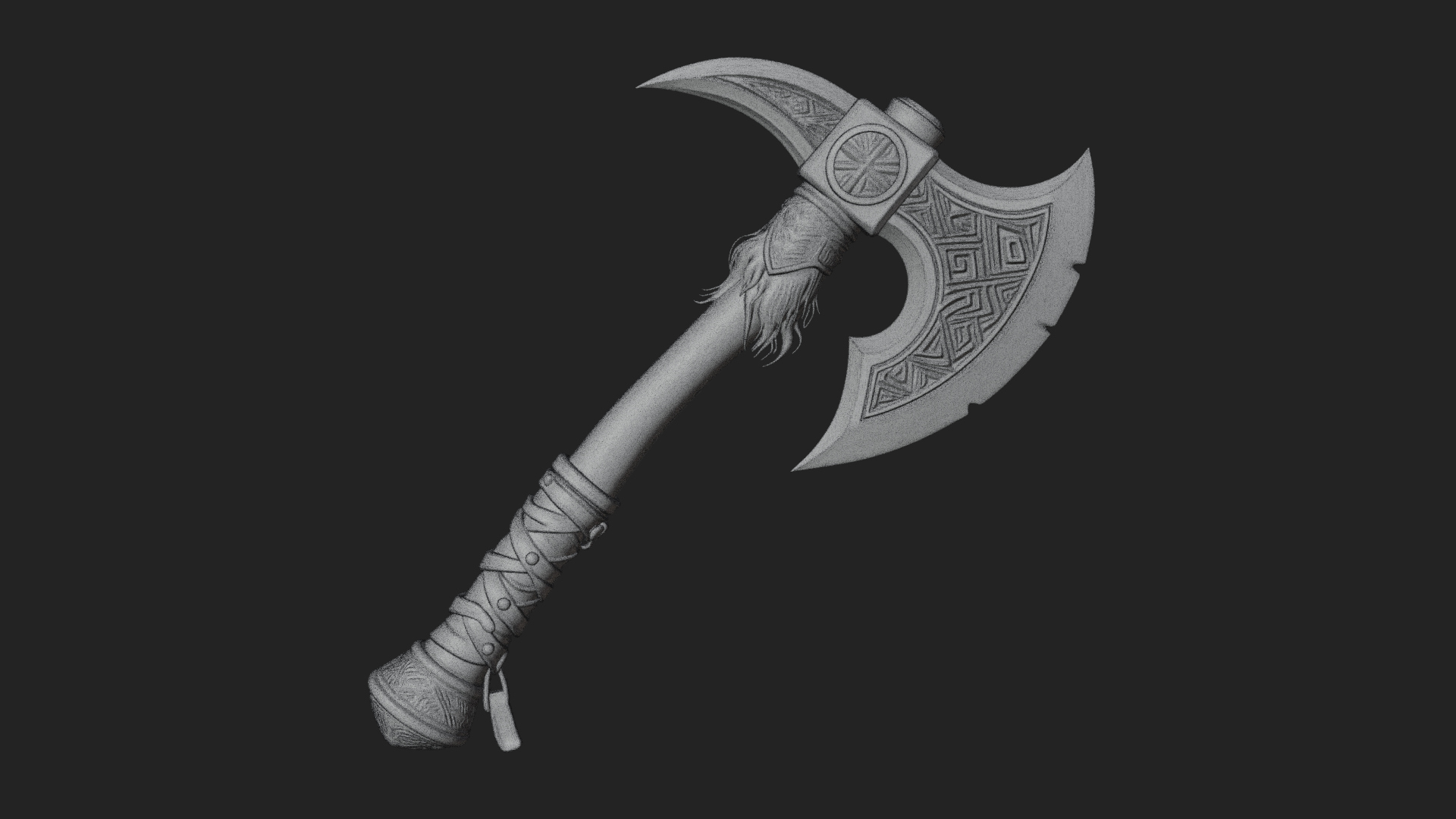 Carved Crescent Battle Axe Model Design 6 3D Print Model 3D Model