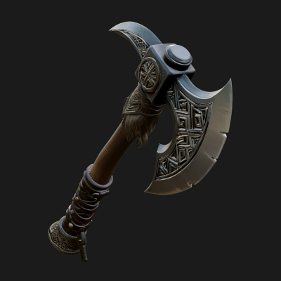 Carved Crescent Battle Axe Model Design 6 3D Print Model