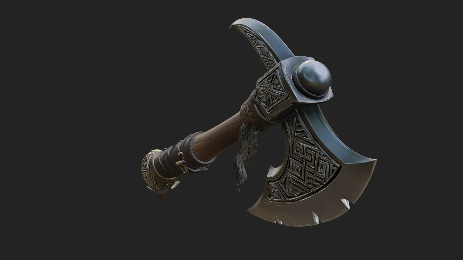 Carved Crescent Battle Axe Model Design 7 3D Print Model 3D Model