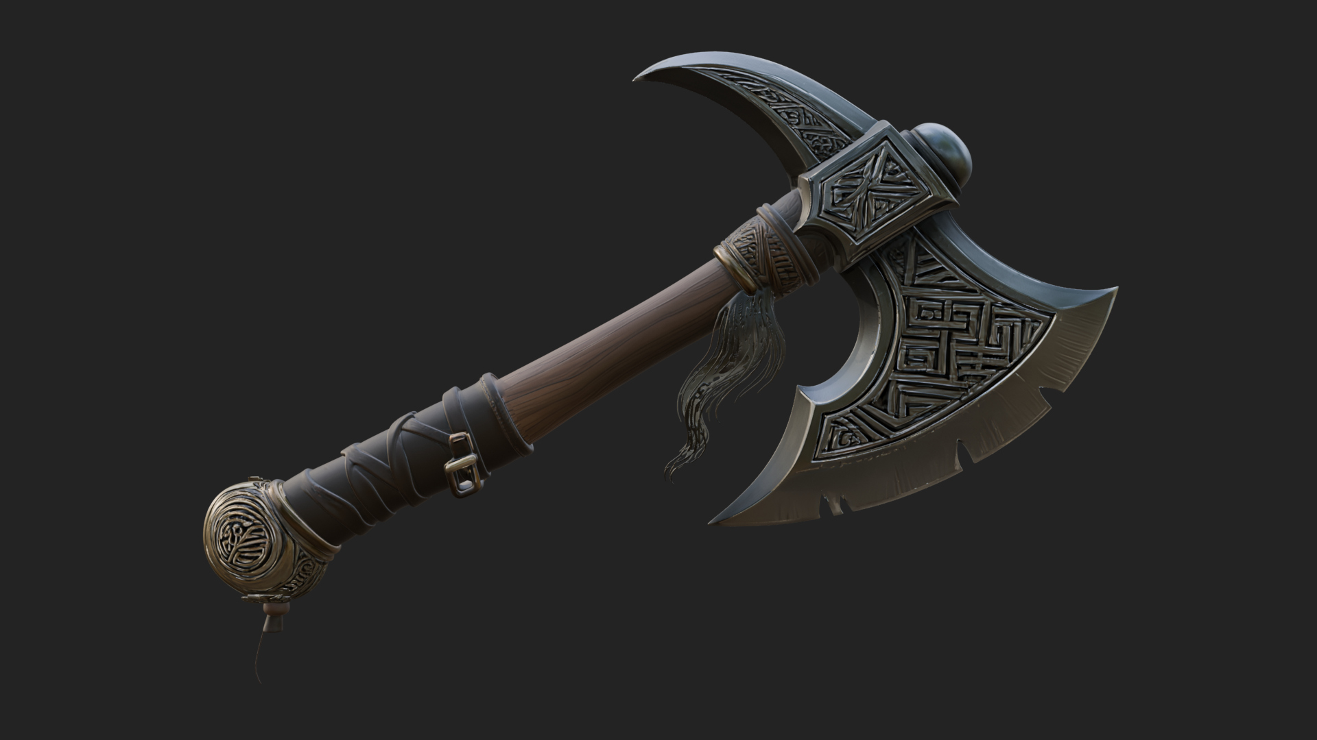 Carved Crescent Battle Axe Model Design 7 3D Print Model 3D Model