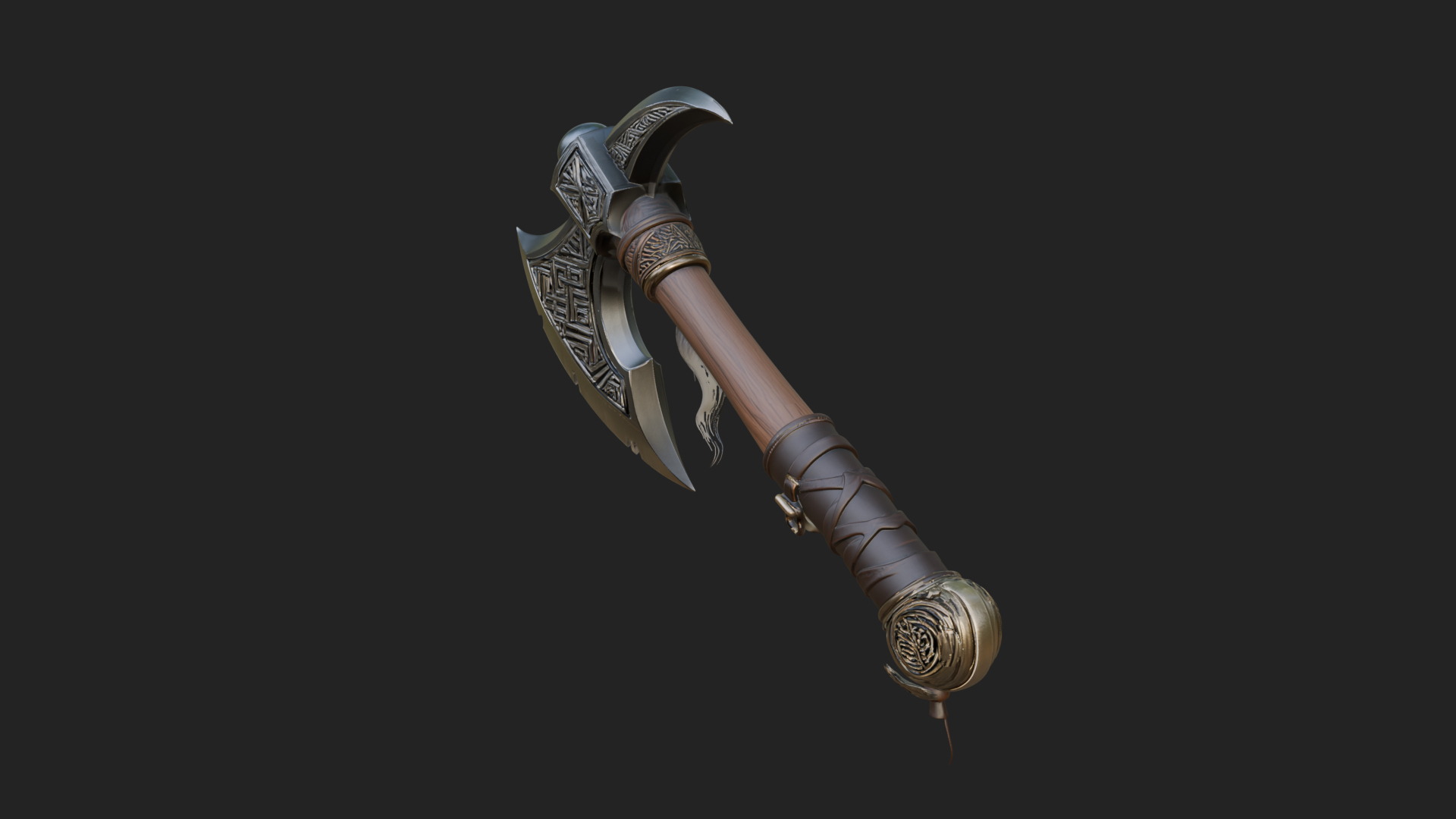 Carved Crescent Battle Axe Model Design 7 3D Print Model 3D Model