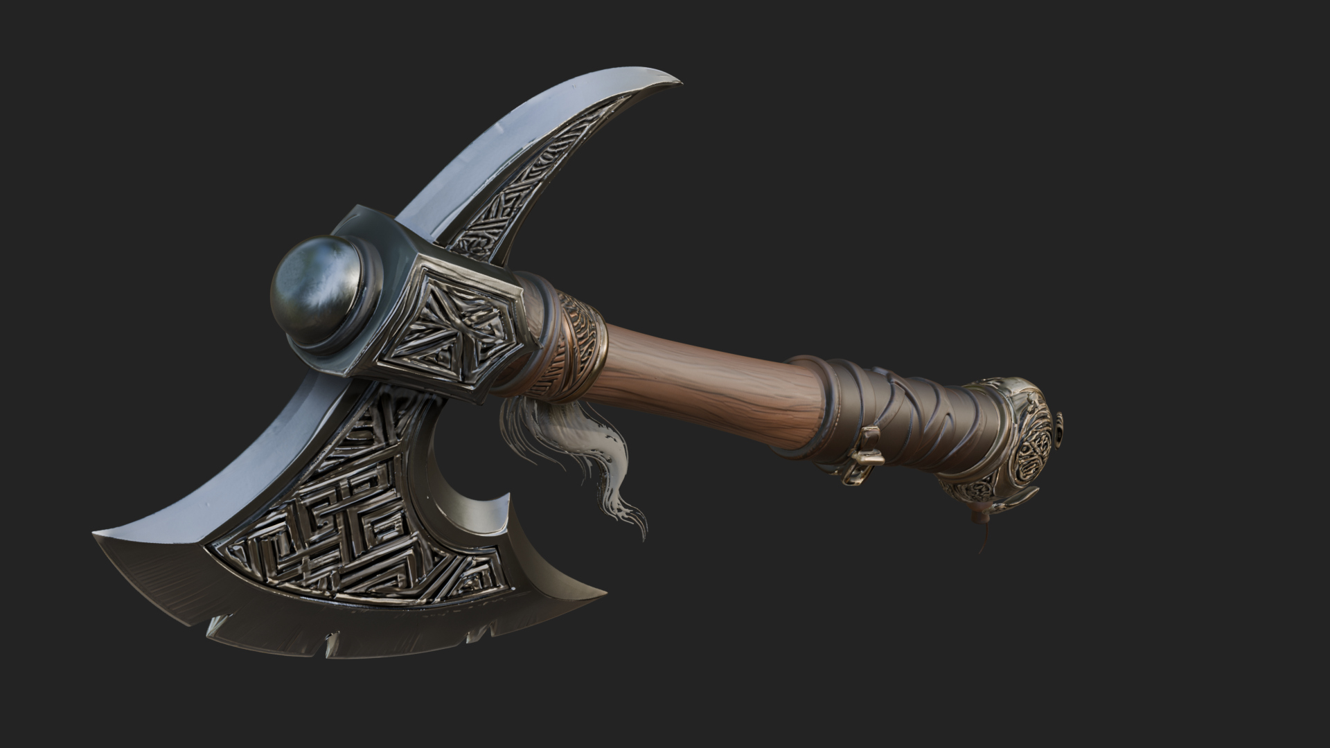 Carved Crescent Battle Axe Model Design 7 3D Print Model 3D Model