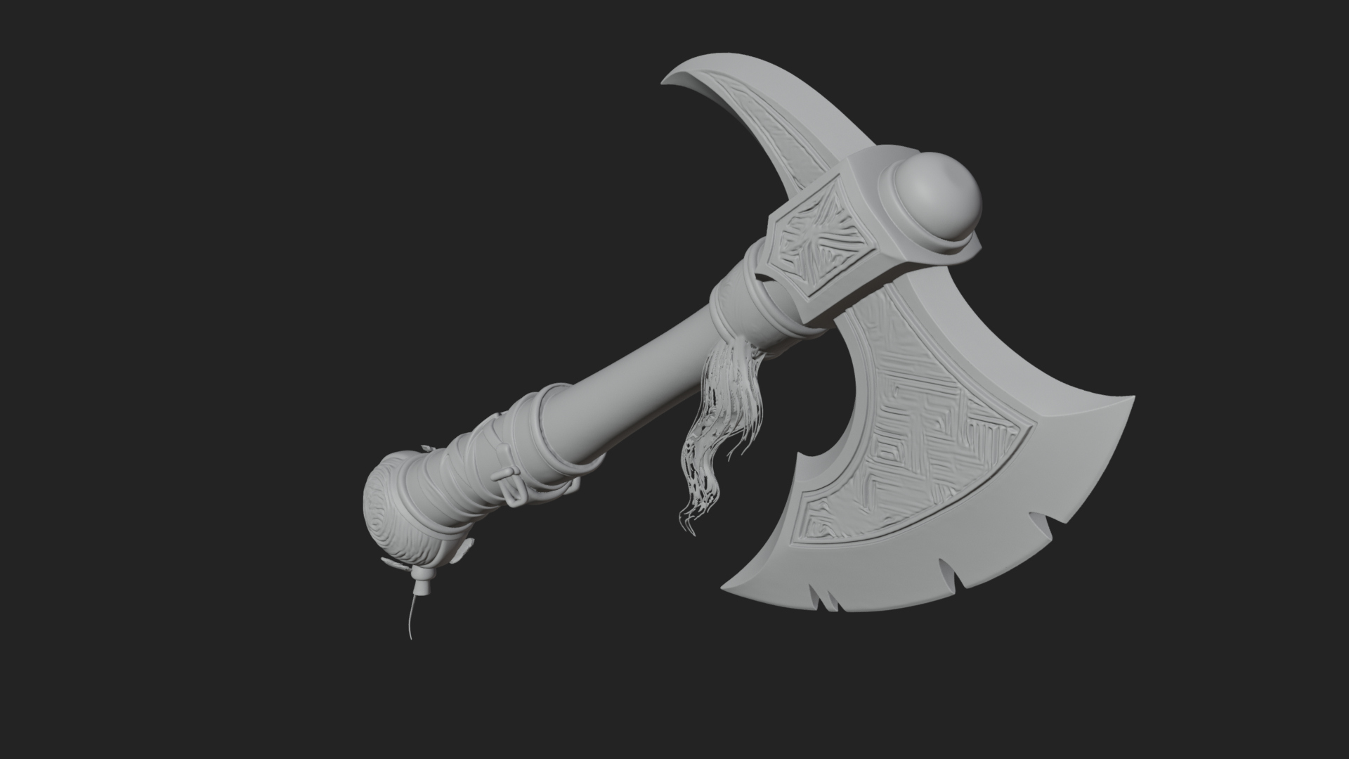 Carved Crescent Battle Axe Model Design 7 3D Print Model 3D Model