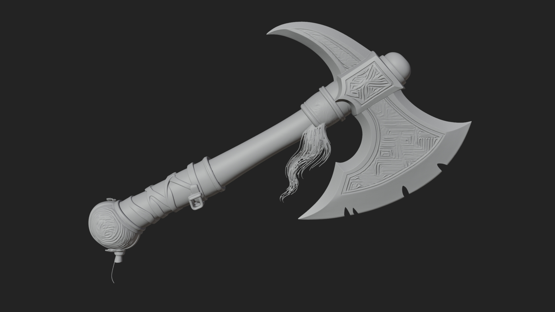 Carved Crescent Battle Axe Model Design 7 3D Print Model 3D Model