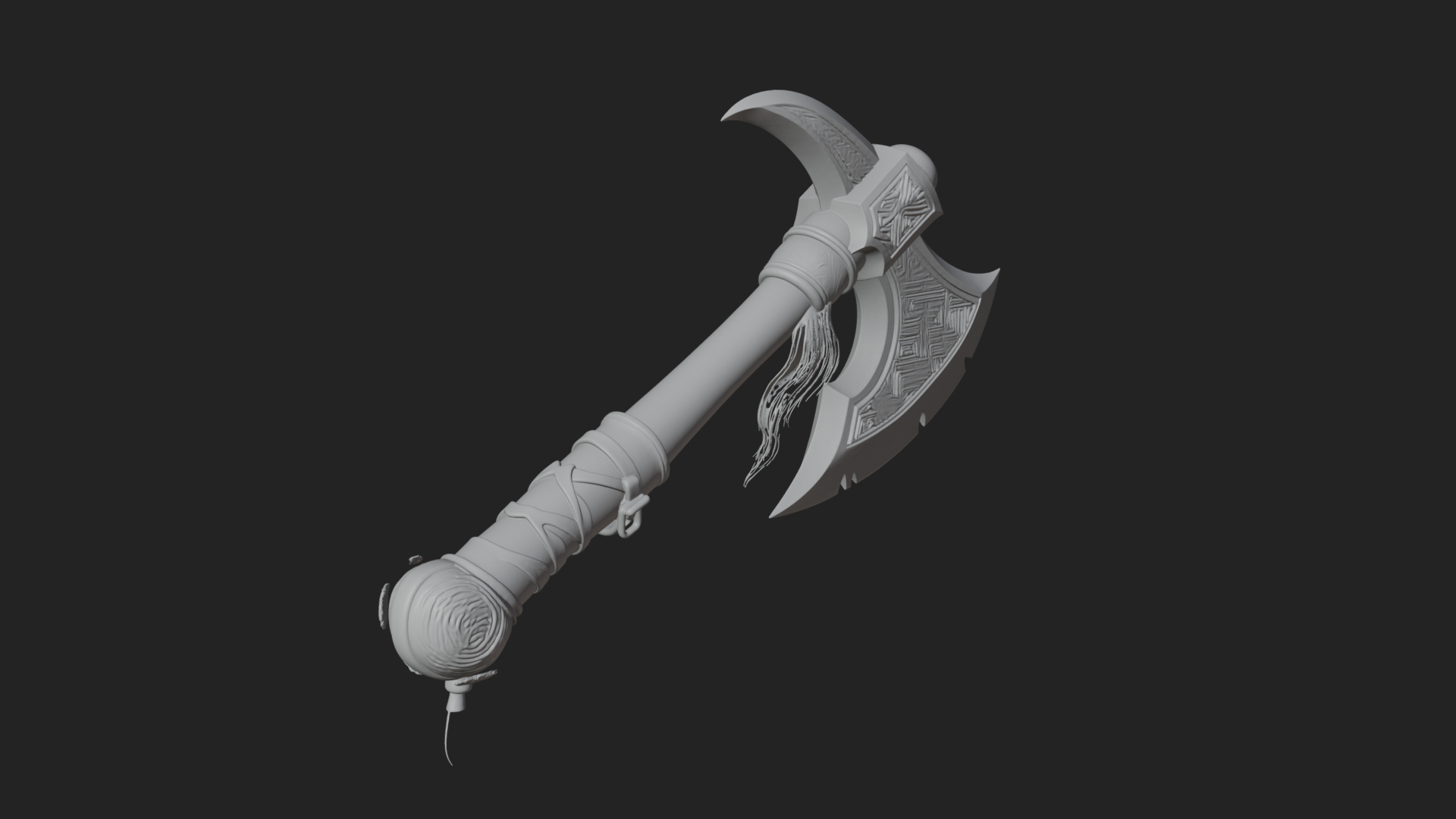Carved Crescent Battle Axe Model Design 7 3D Print Model 3D Model