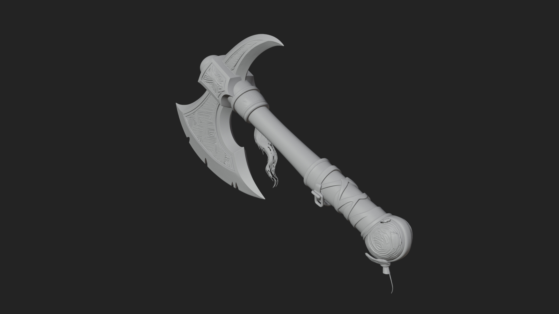 Carved Crescent Battle Axe Model Design 7 3D Print Model 3D Model