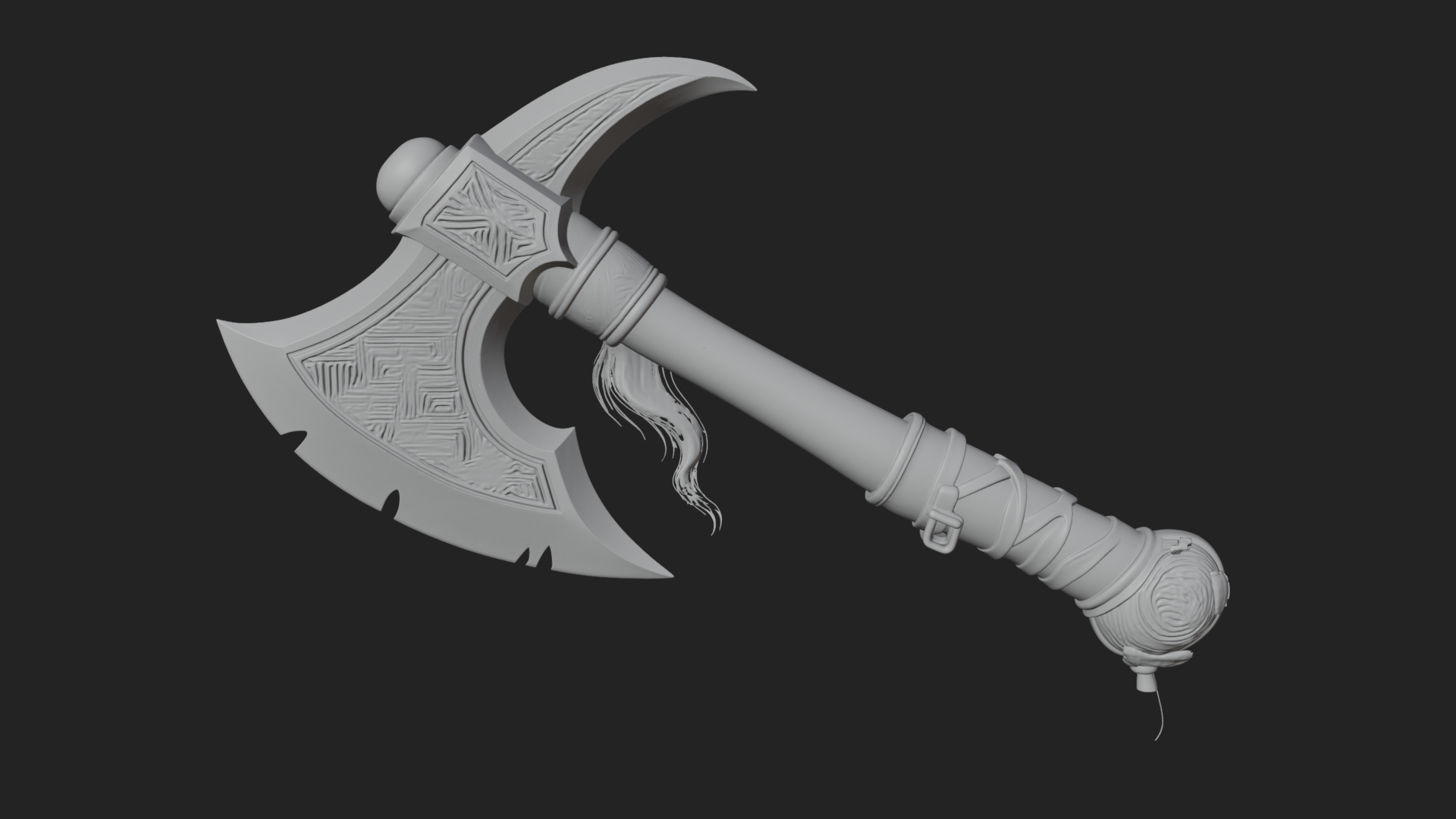 Carved Crescent Battle Axe Model Design 7 3D Print Model 3D Model