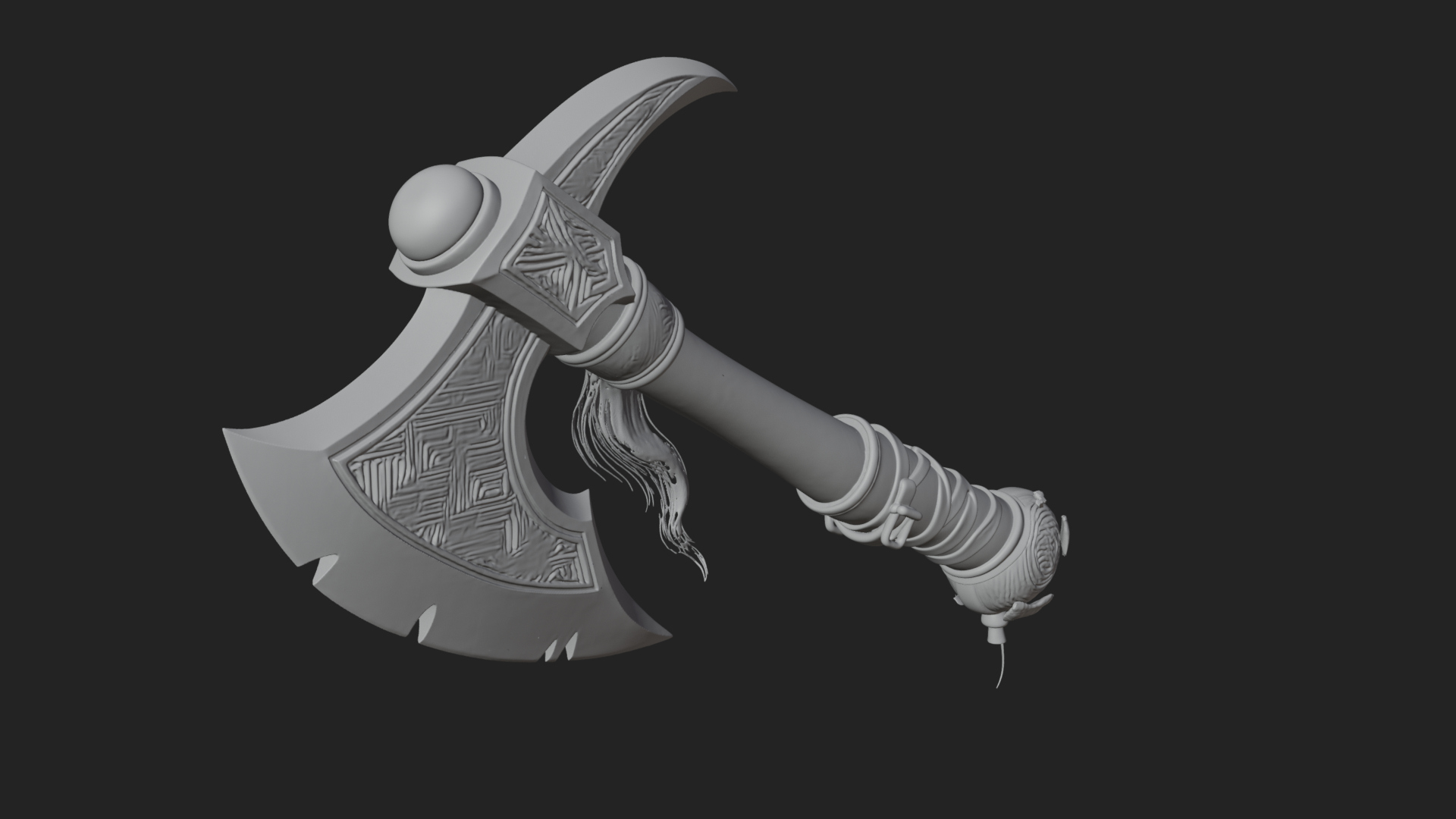 Carved Crescent Battle Axe Model Design 7 3D Print Model 3D Model