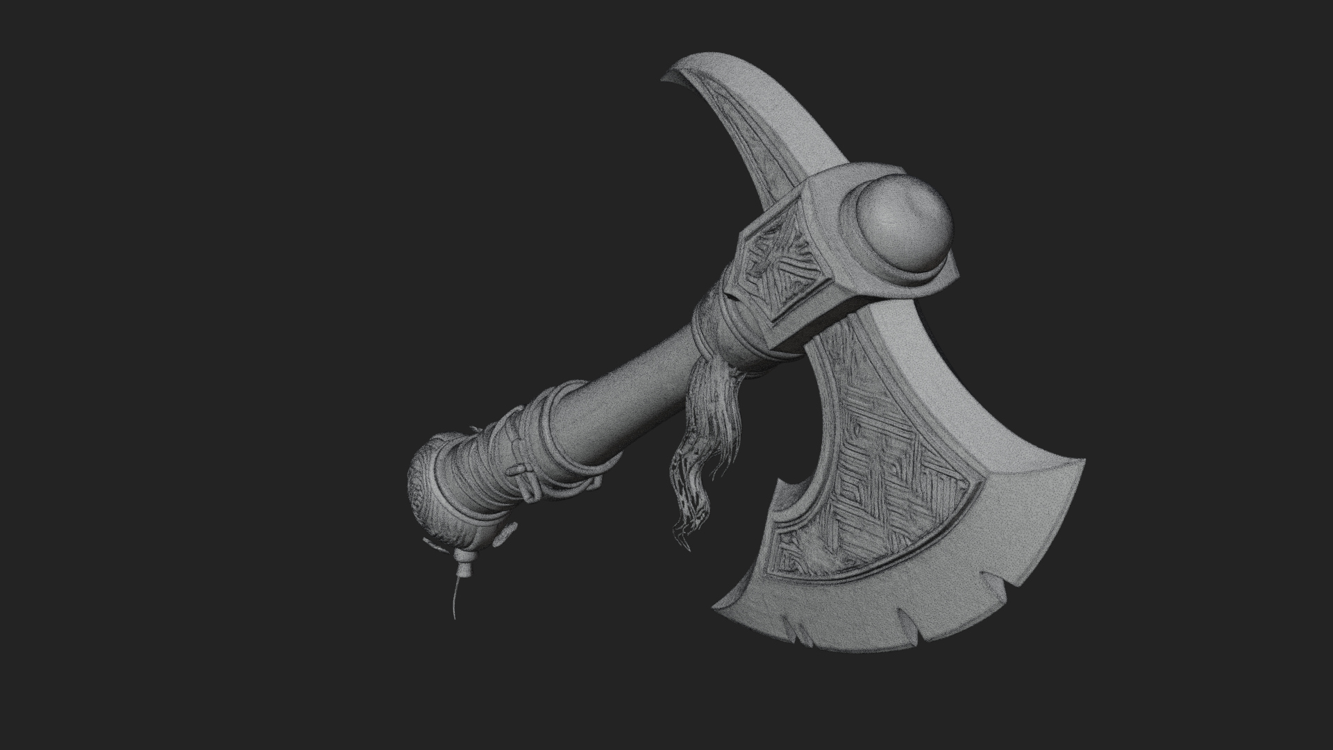 Carved Crescent Battle Axe Model Design 7 3D Print Model 3D Model