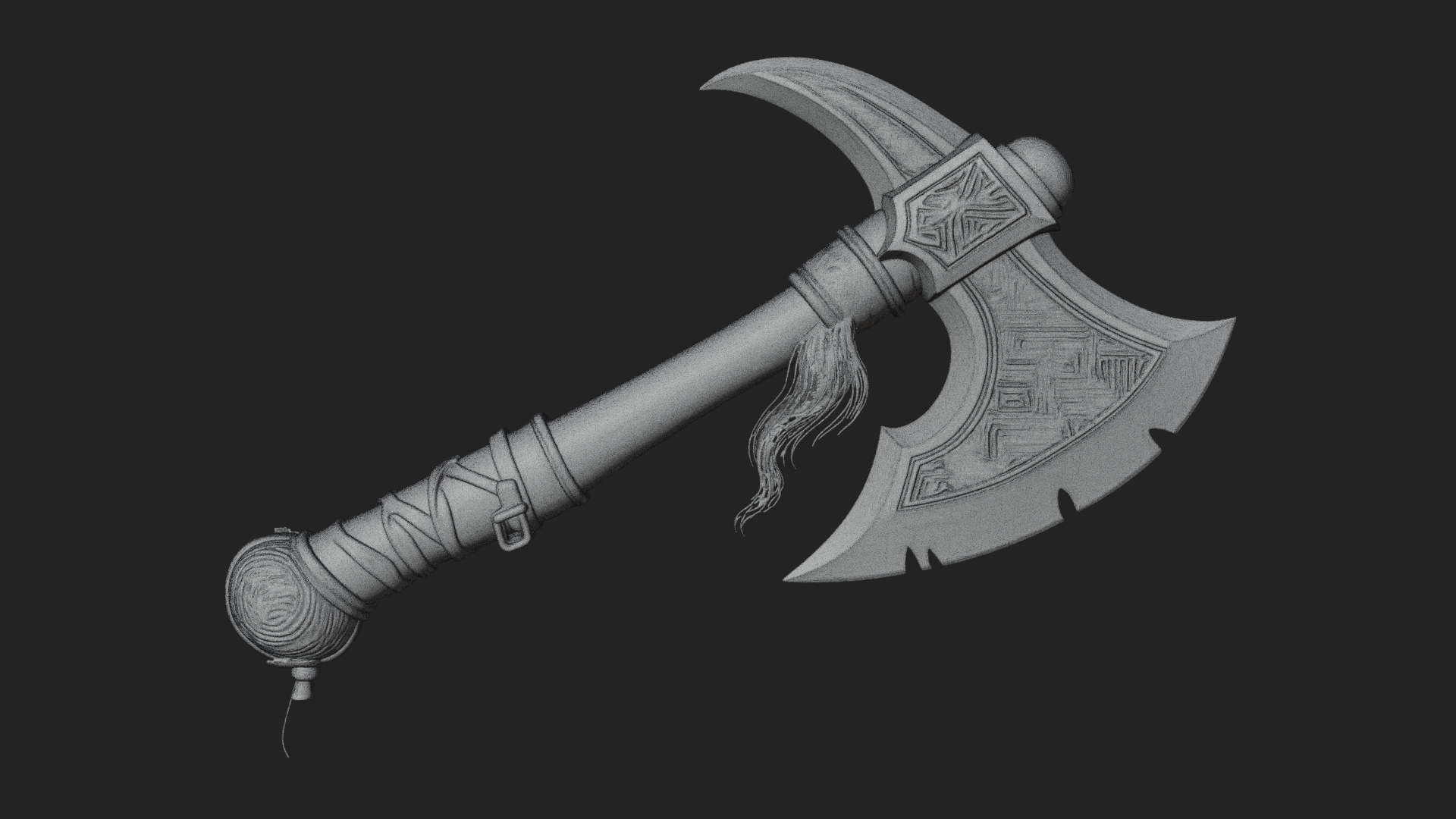 Carved Crescent Battle Axe Model Design 7 3D Print Model 3D Model
