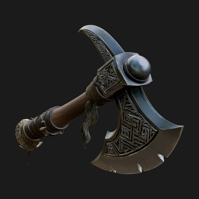 Carved Crescent Battle Axe Model Design 7 3D Print Model