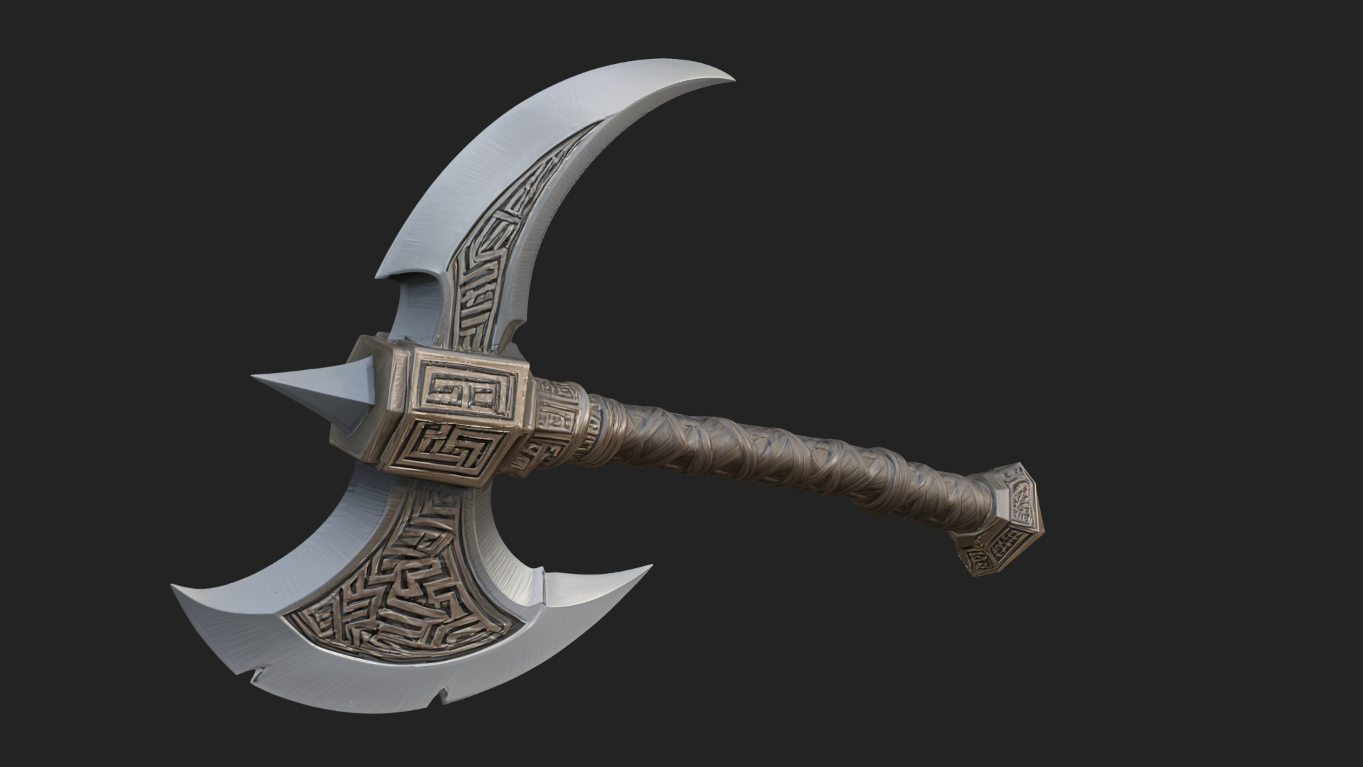 Carved Crescent Battle Axe Model Design 8 3D Print Model 3D Model