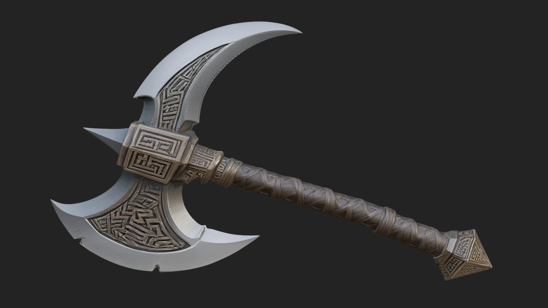 Carved Crescent Battle Axe Model Design 8 3D Print Model 3D Model