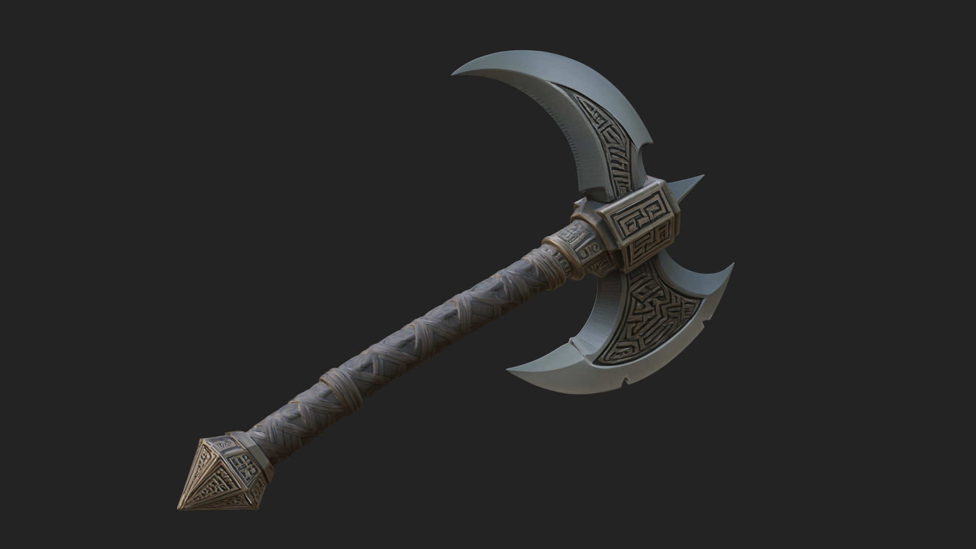 Carved Crescent Battle Axe Model Design 8 3D Print Model 3D Model