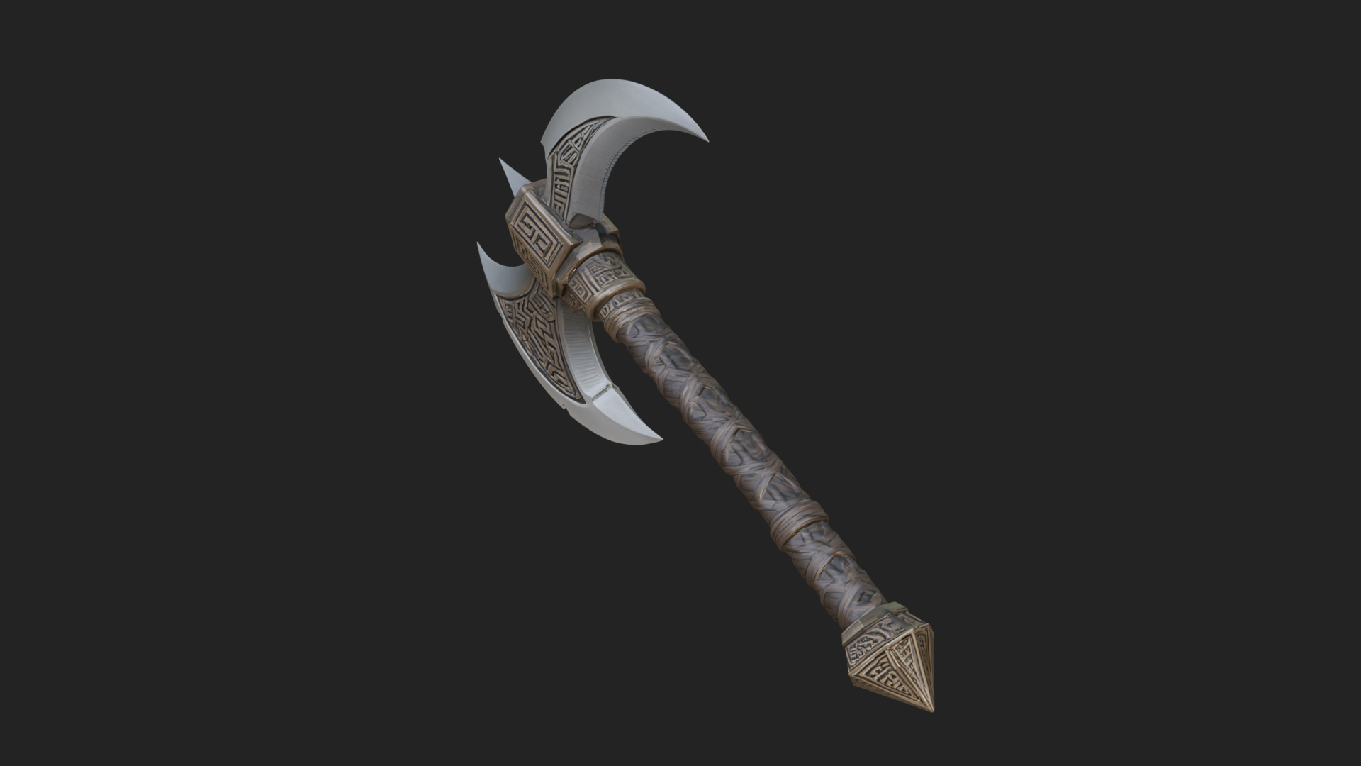 Carved Crescent Battle Axe Model Design 8 3D Print Model 3D Model