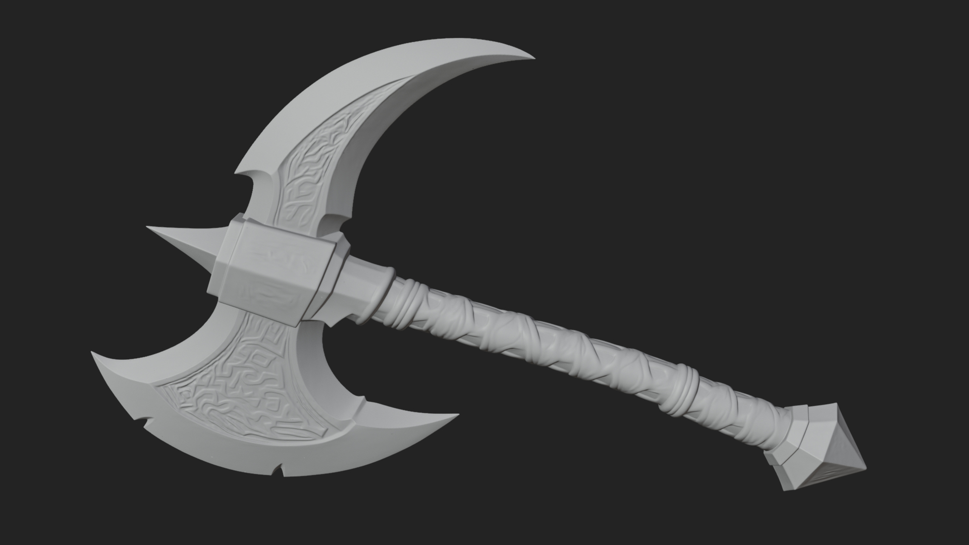 Carved Crescent Battle Axe Model Design 8 3D Print Model 3D Model